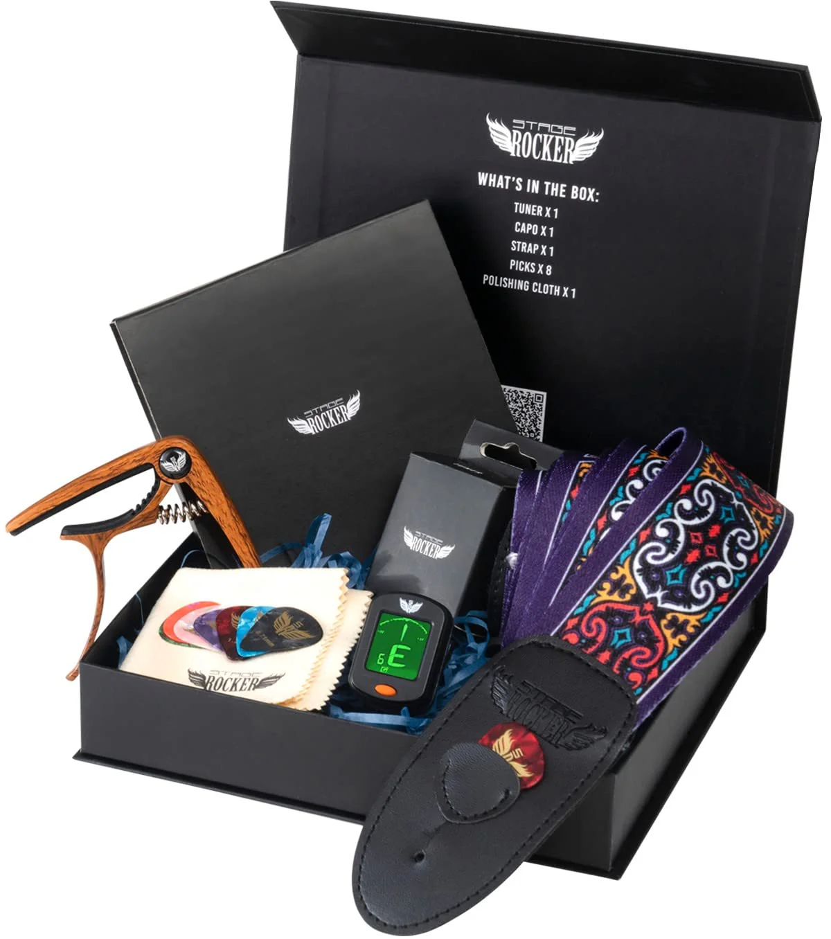 Stage Rocker Guitar Accessories Gift Box for Acoustic and Electric Guitars, 5-in-1 Essential Gift Purple