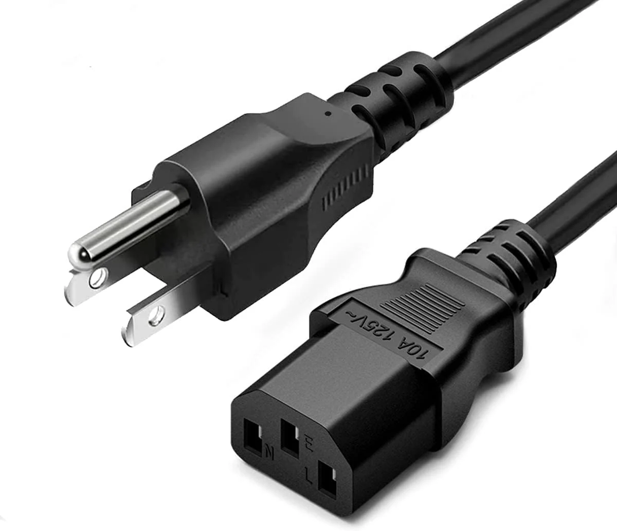 Standard 3ft 10 Amps 125 Volts Black 3 Prong AC Power Cord Cable for Electronics, TV, Computer, Printer, Radio, Monitor, Laptop, Samsung, Dell, Vizio, LG, Asus, and More 3-feet