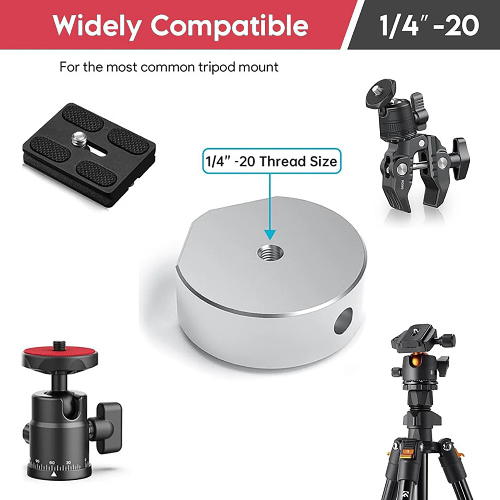Starlink Mini Aluminum Tripod Adapter with 1/4"-20 Thread, Compatible with Most Tripod Sizes,or Starlink Mini Tripod,Pipe Adapters,Van Life Accessory for RVs (Silver) silver - Image 2