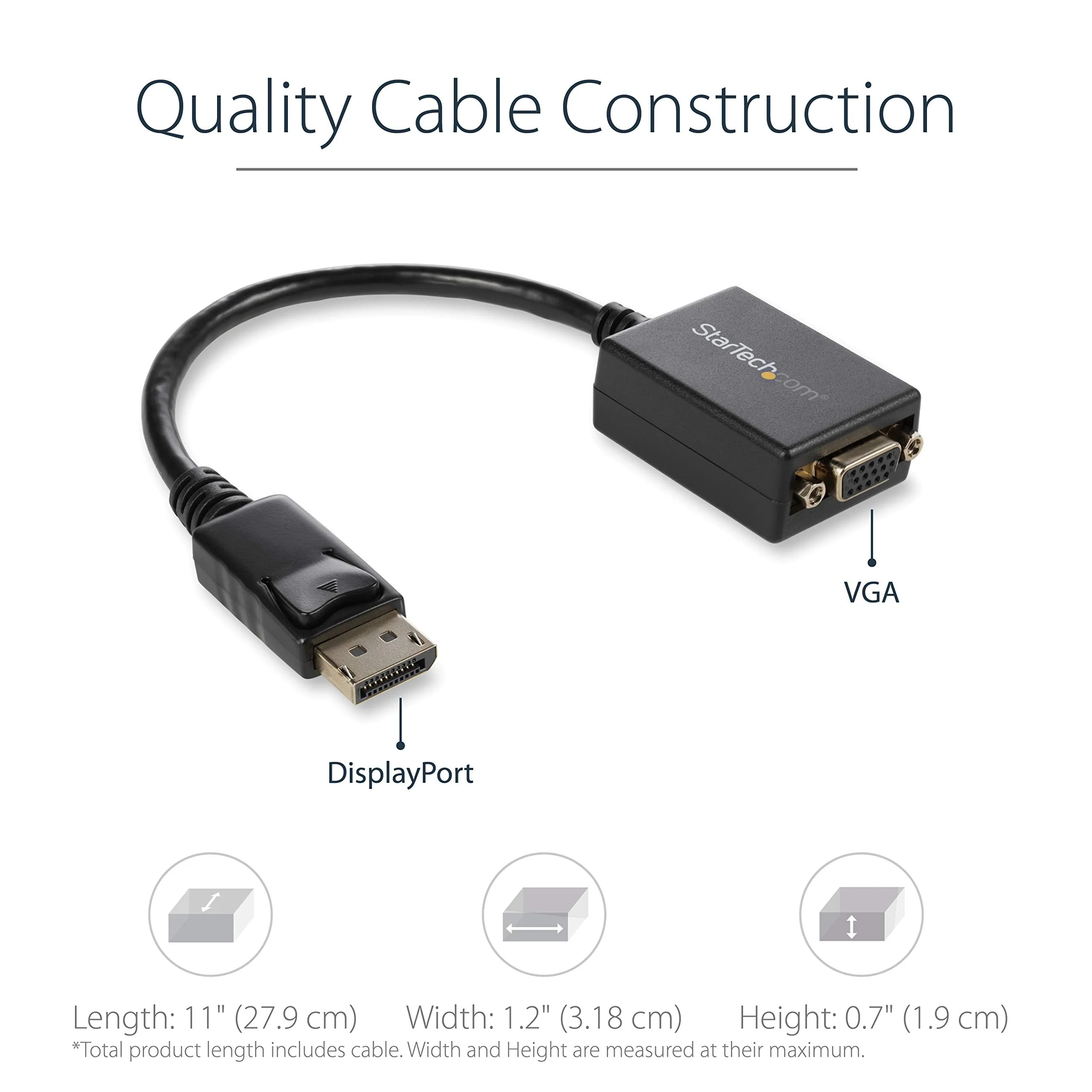 StarTech.com DisplayPort to VGA Adapter - Active DP to VGA Converter - 1080p Video - DisplayPort Certified - DP/DP++ Source to VGA Monitor Cable Adapter Dongle - Latching DP Connector (DP2VGA2) - Image 3