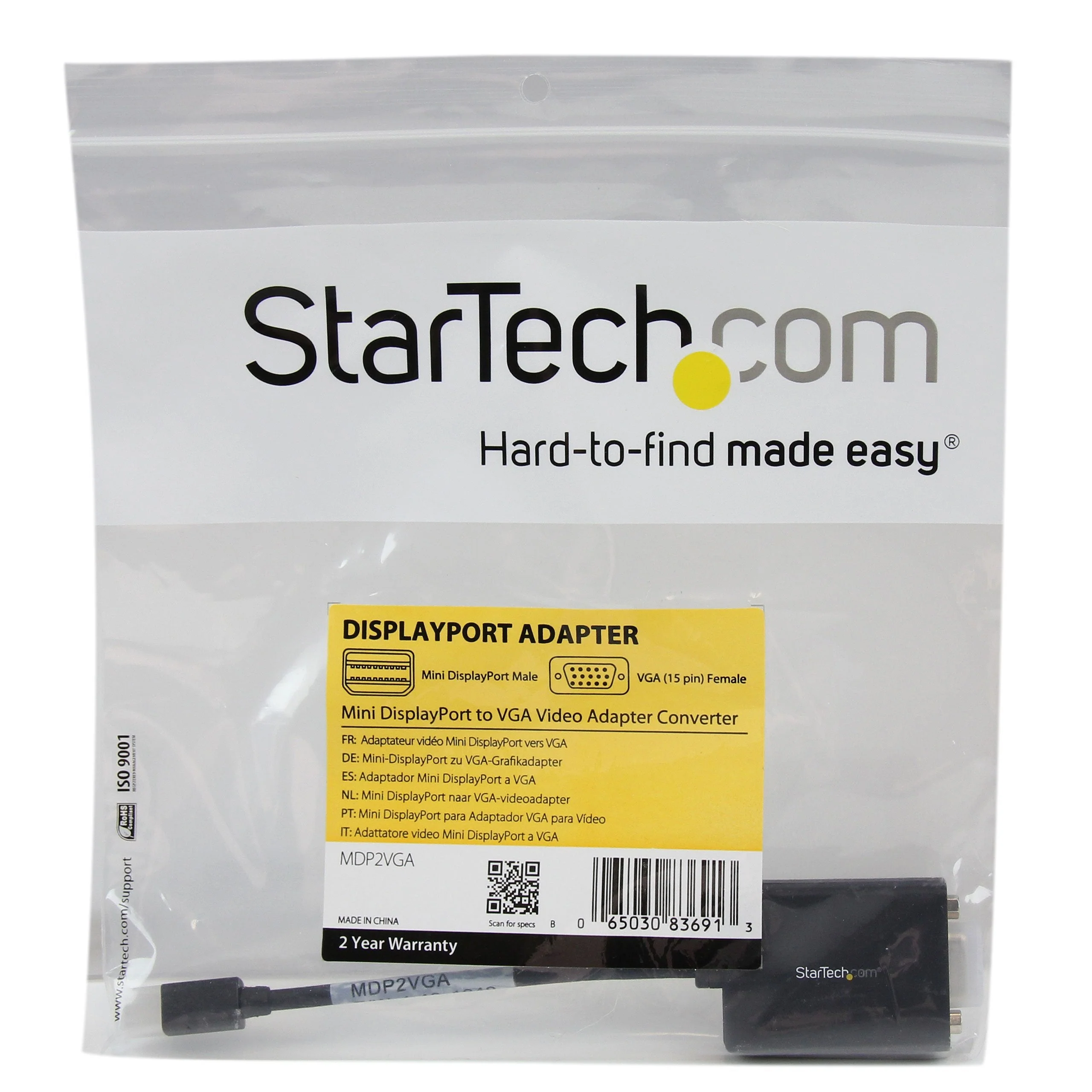 StarTech.com Mini DisplayPort to VGA Adapter - Active Mini DP to VGA Converter - 1080p Video - VESA Certified - mDP or Thunderbolt 1/2 Mac/PC to VGA Monitor/Display - mDP 1.2 to VGA Dongle (MDP2VGA) - Image 4