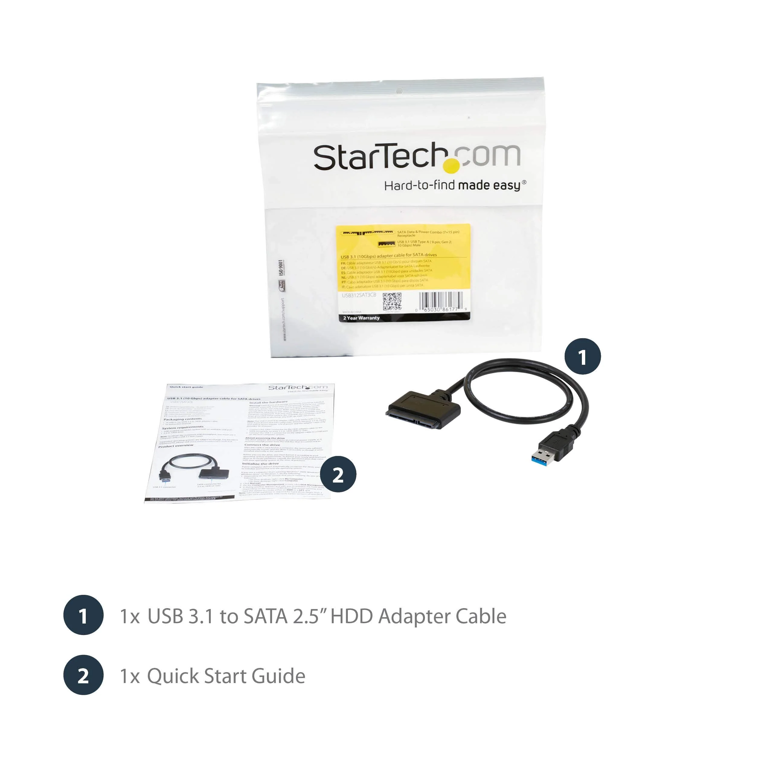 StarTech.com USB 3.1 to 2.5" SATA Hard Drive Adapter - USB 3.1 Gen 2 10Gbps with UASP External HDD/SSD Storage Converter (USB312SAT3CB) USB 3.1 | 2.5" - Image 7