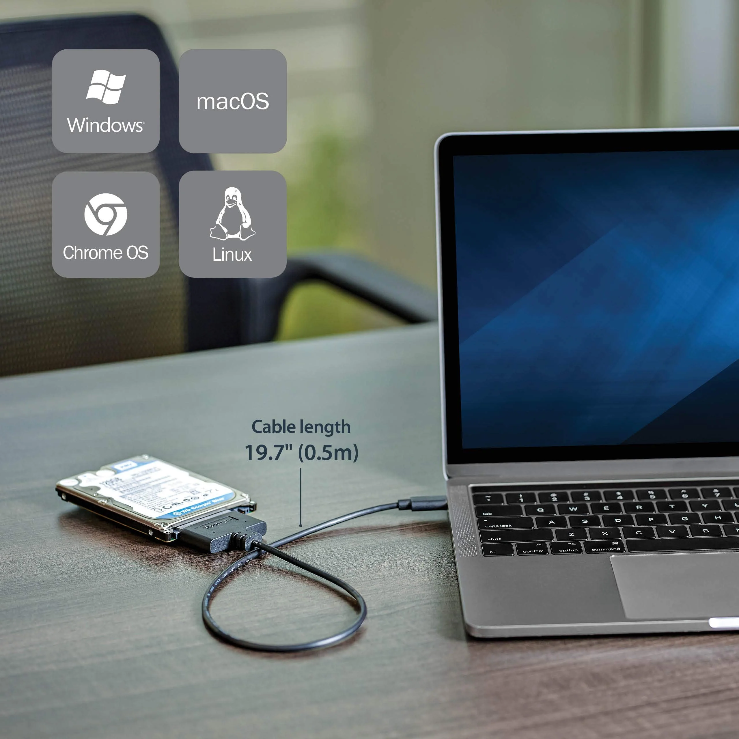 StarTech.com USB C to SATA Adapter - External Hard Drive Connector for 2.5'' SATA Drives - SATA SSD / HDD to USB C Cable (USB31CSAT3CB) Black USB C | 2.5" - Image 3