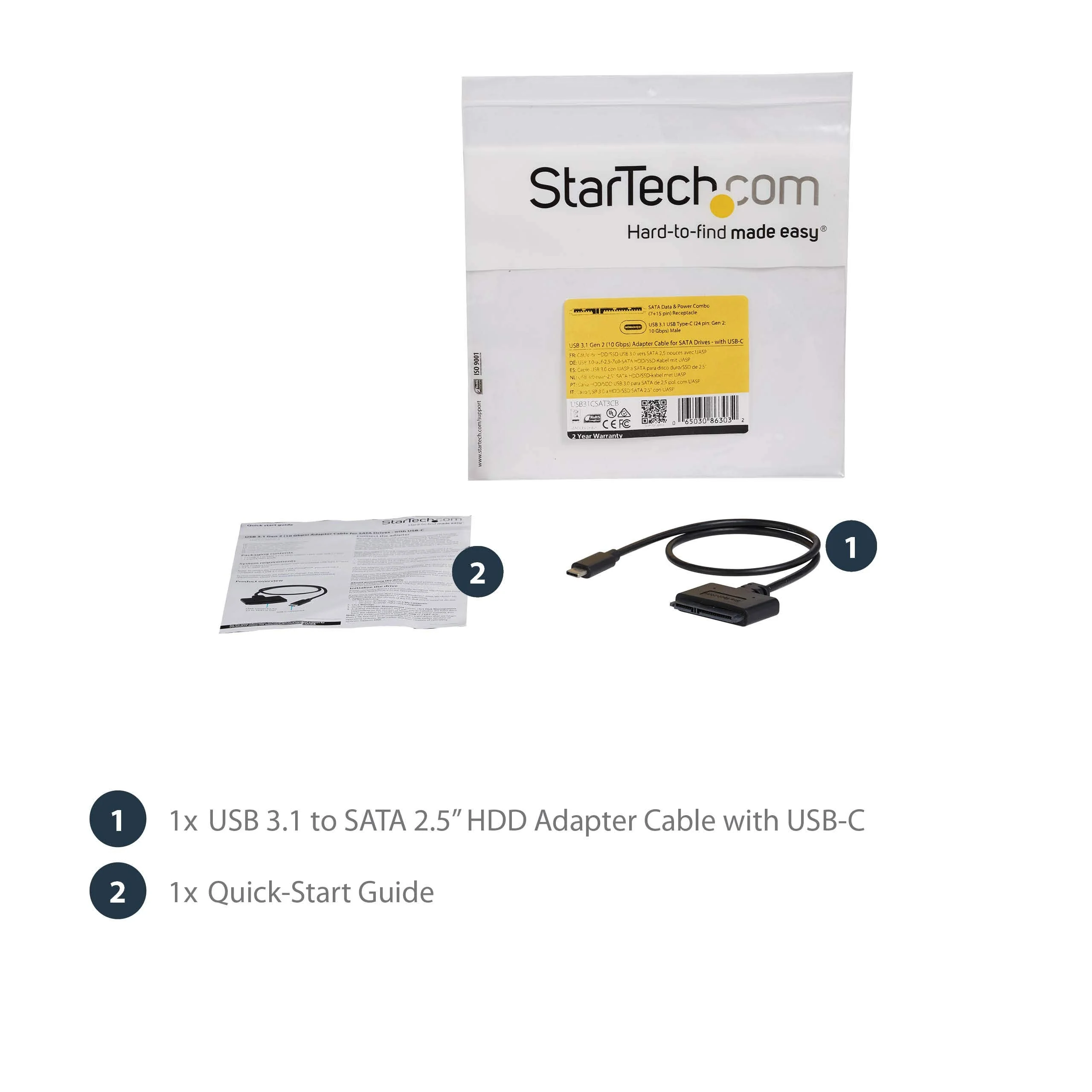 StarTech.com USB C to SATA Adapter - External Hard Drive Connector for 2.5'' SATA Drives - SATA SSD / HDD to USB C Cable (USB31CSAT3CB) Black USB C | 2.5" - Image 7