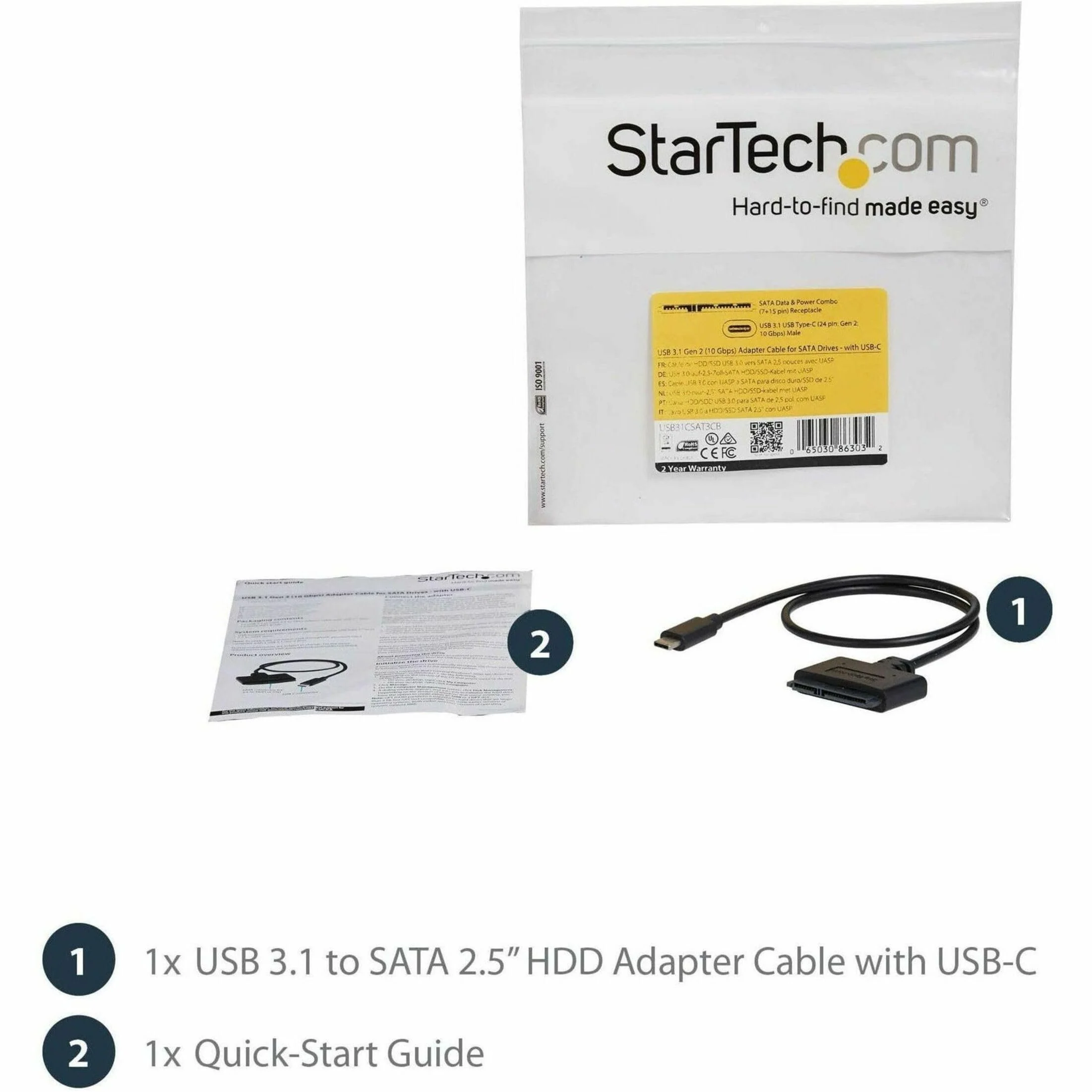 StarTech.com USB C to SATA Adapter - External Hard Drive Connector for 2.5'' SATA Drives - SATA SSD / HDD to USB C Cable (USB31CSAT3CB) Black USB C | 2.5" - Image 8