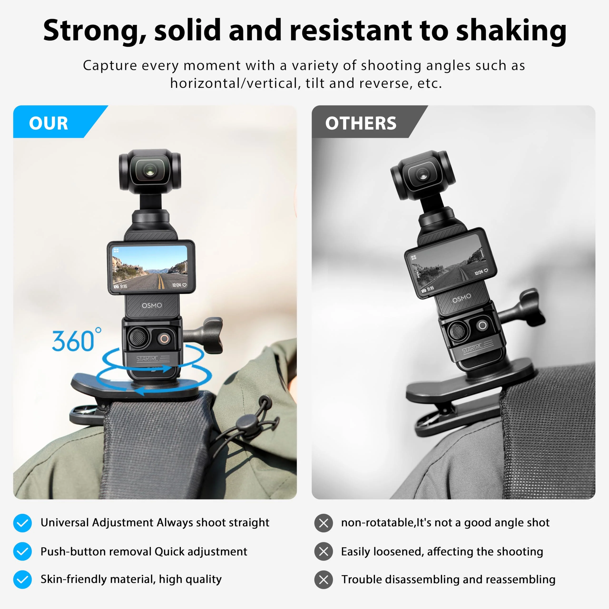 STARTRC OSMO Pocket 3 360° Rotation Backpack Clip Mount Shoulder Strap Accessories for DJI Pocket 3/OSMO Pockt/Action Cameras - Image 3