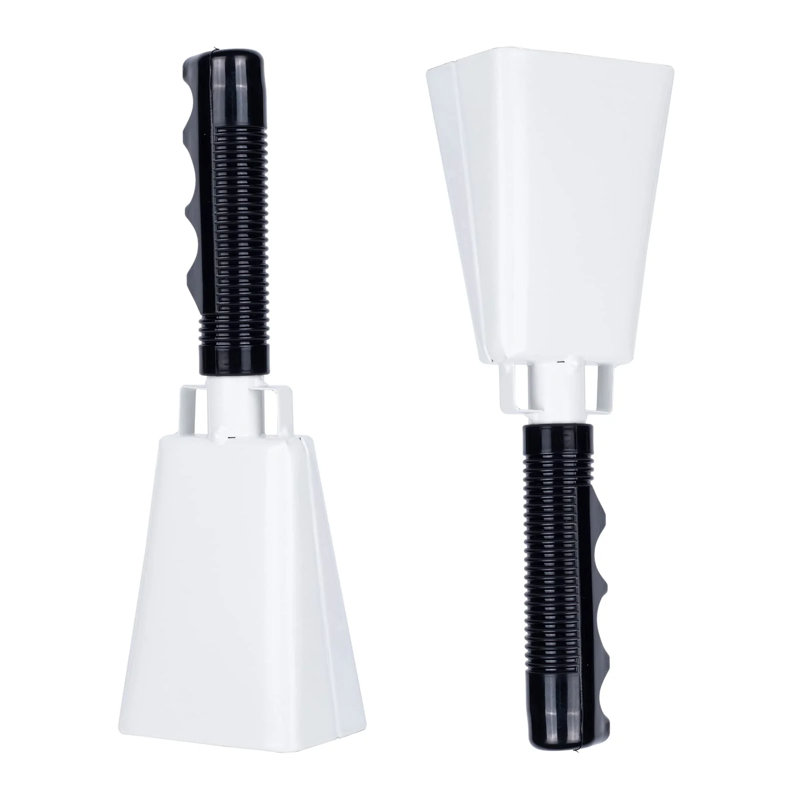 Steel Cowbell with Handle 8 Inch Cow Bells Noise Makers, 2 Pack Large Cowbells for Sporting Events, Hand Percussion Cowbells Cheering Bell for Football Game Party Concert Graduation School (White) White