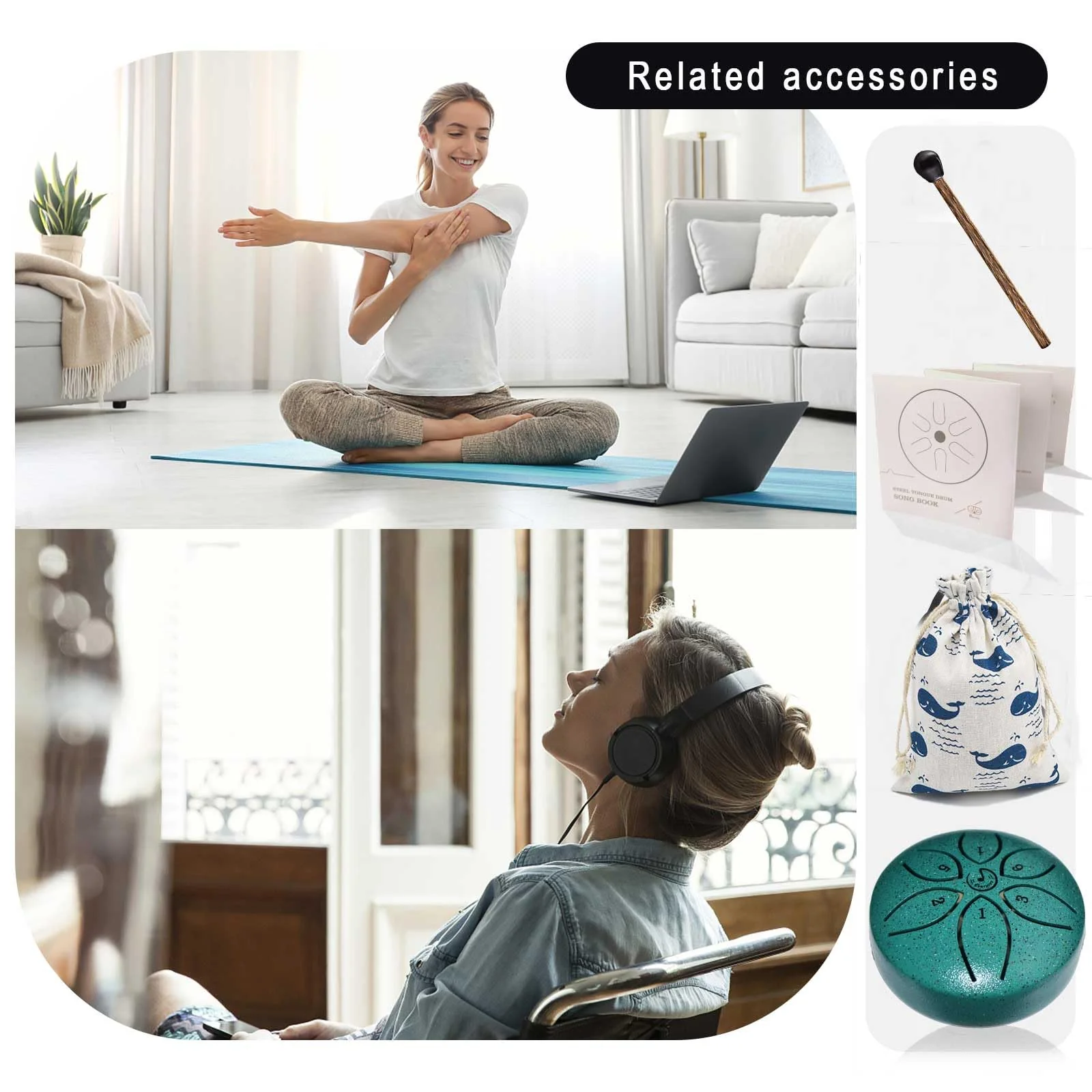 Steel Tongue Drum 3 Inch 6 Notes C-Key Handpan Drum Percussion Instrument Ethereal Drum with Cloth Bag,Music Book and Mallets, Music Gift for Kids(3inch, Lack Green) - Image 6