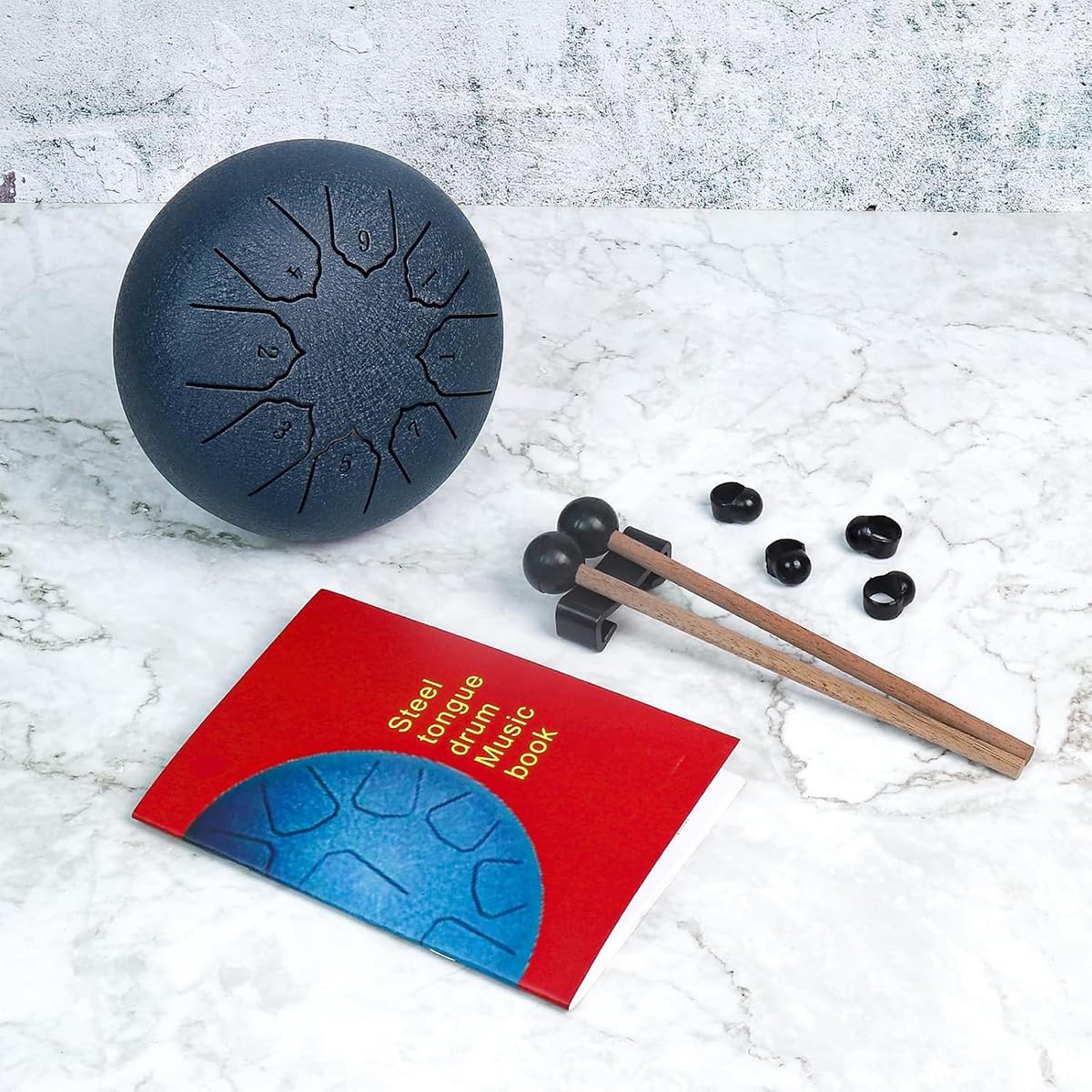 Steel Tongue Drum 6 Inch 8 Notes Hand Drums, Bag, Music Book, Drumsticks, Mallet Holder and Finger Paddles, Musical Education Entertainment Camping Yoga Meditation Zen Gifts (Navy Blue) 8 Notes 6 Inches Navy blue - Image 3