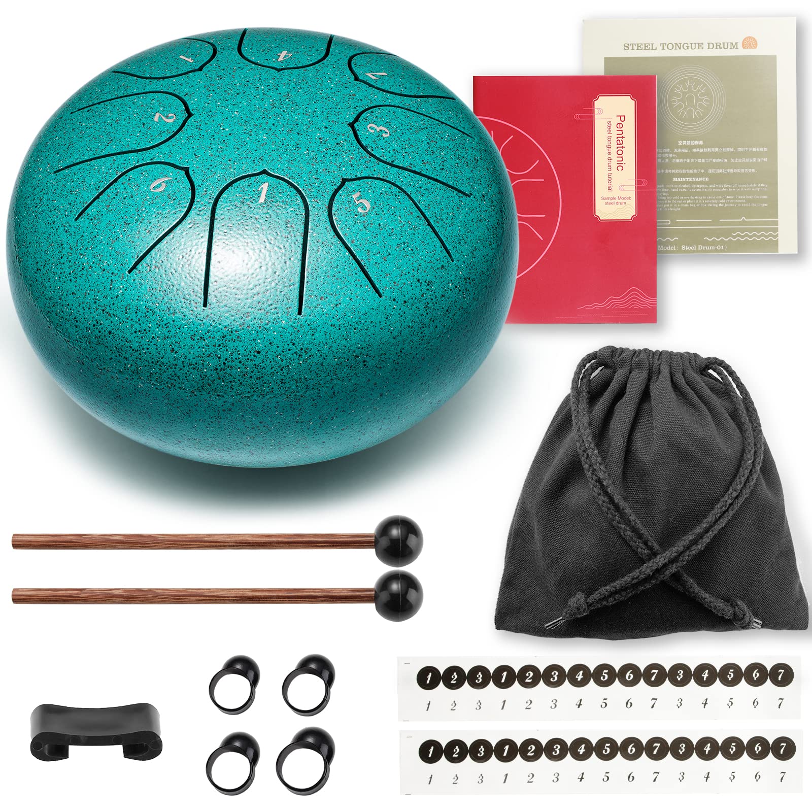Steel Tongue Drum Percussion, 6 Inch 8 Notes Musical Instruments, Music Gifts for Family Friends (Malachite) Malachite - Image 5