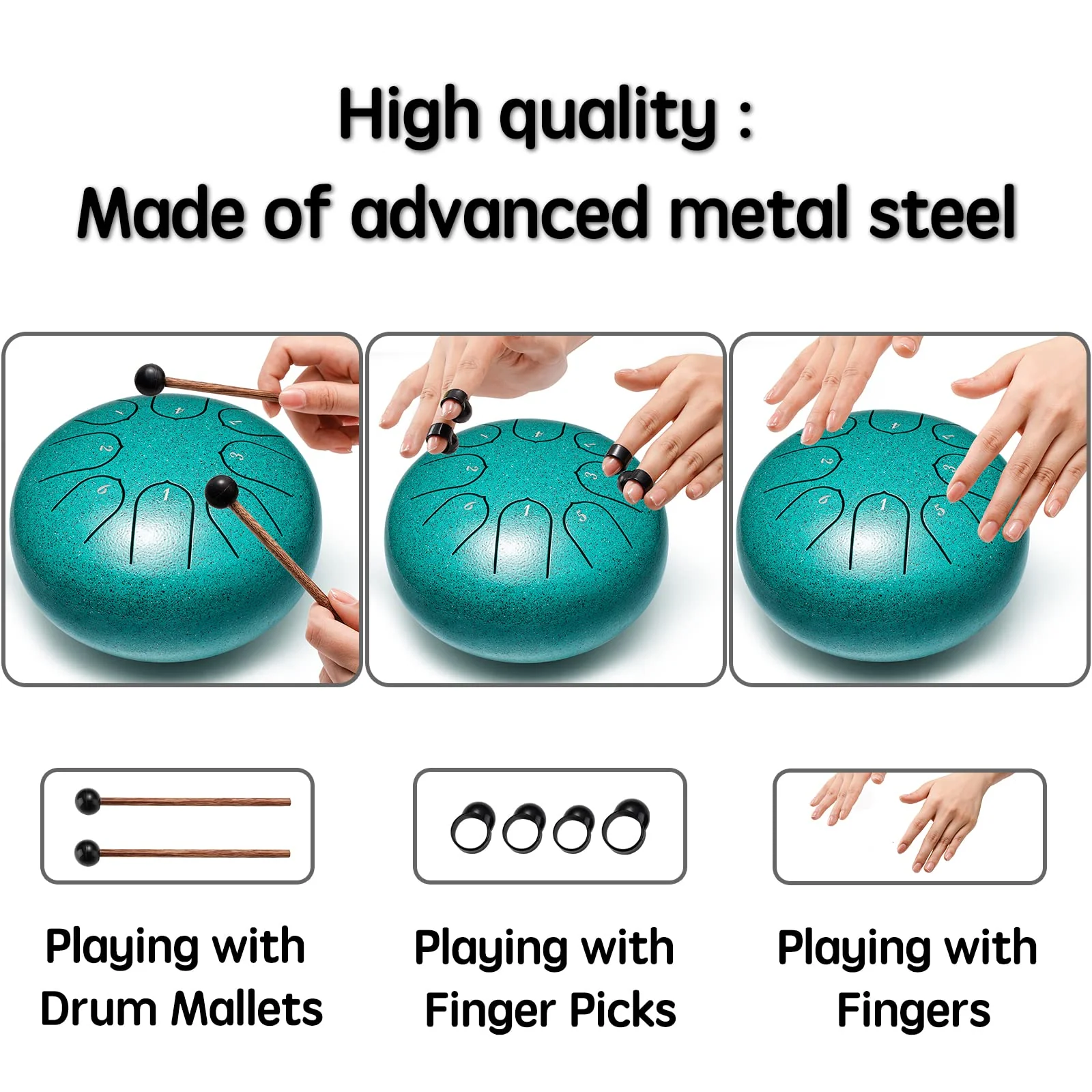 Steel Tongue Drum Percussion, 6 Inch 8 Notes Musical Instruments, Music Gifts for Family Friends (Malachite) Malachite - Image 8