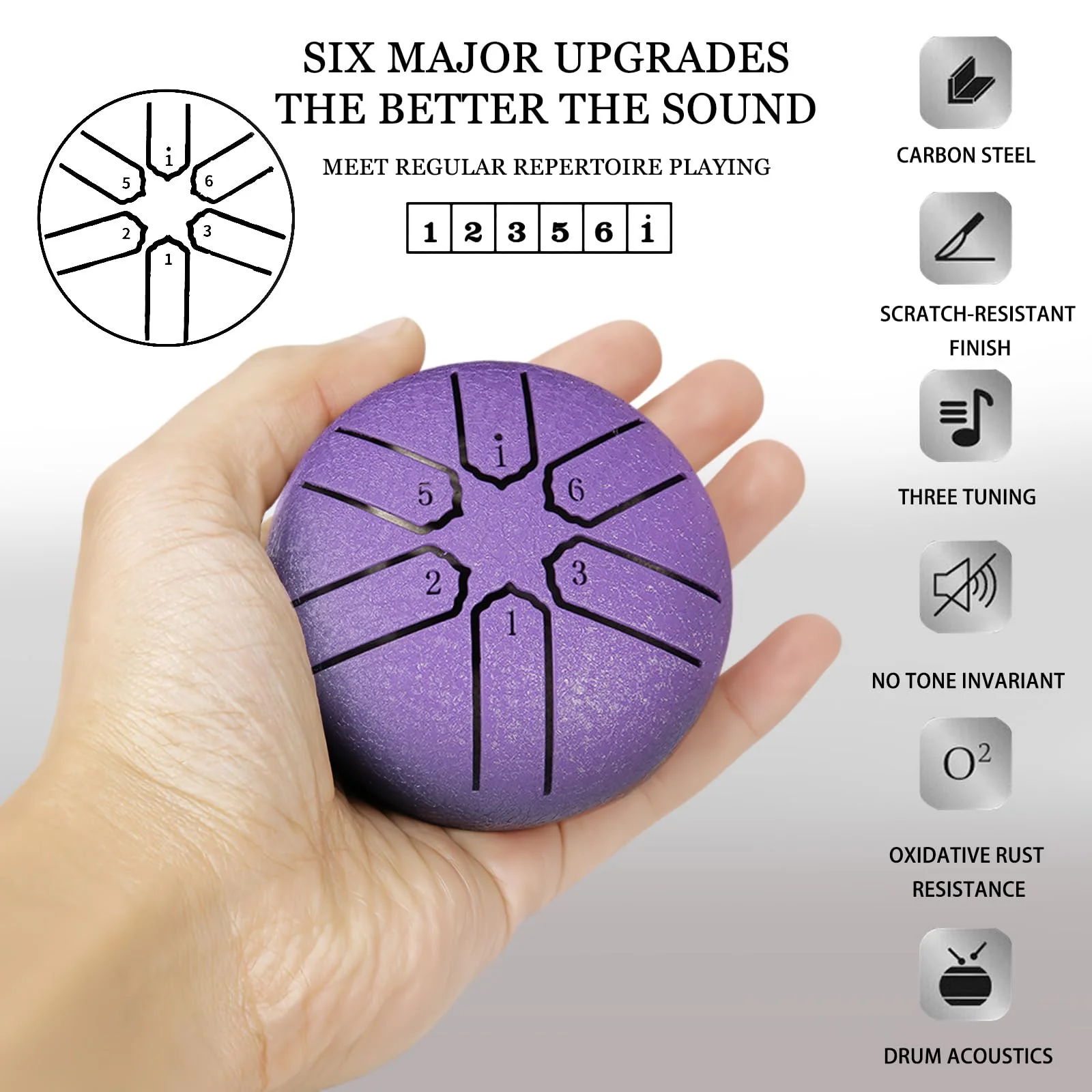 Steel Tongue Drum Rain Chime, Rain Drum for Outside, Rain Drum Instrument for Outside, Steel Tongue Drum Rain Chime Waterproof, Steel Tongue Drum 3 Inches 6 Notes, Mini Handpan Drum (Purple) Purple - Image 3