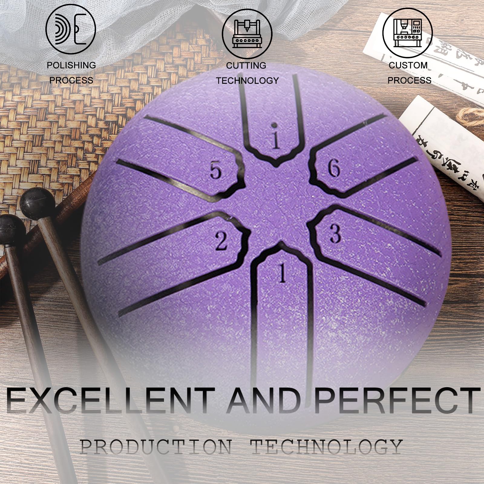 Steel Tongue Drum Rain Chime, Rain Drum for Outside, Rain Drum Instrument for Outside, Steel Tongue Drum Rain Chime Waterproof, Steel Tongue Drum 3 Inches 6 Notes, Mini Handpan Drum (Purple) Purple - Image 5