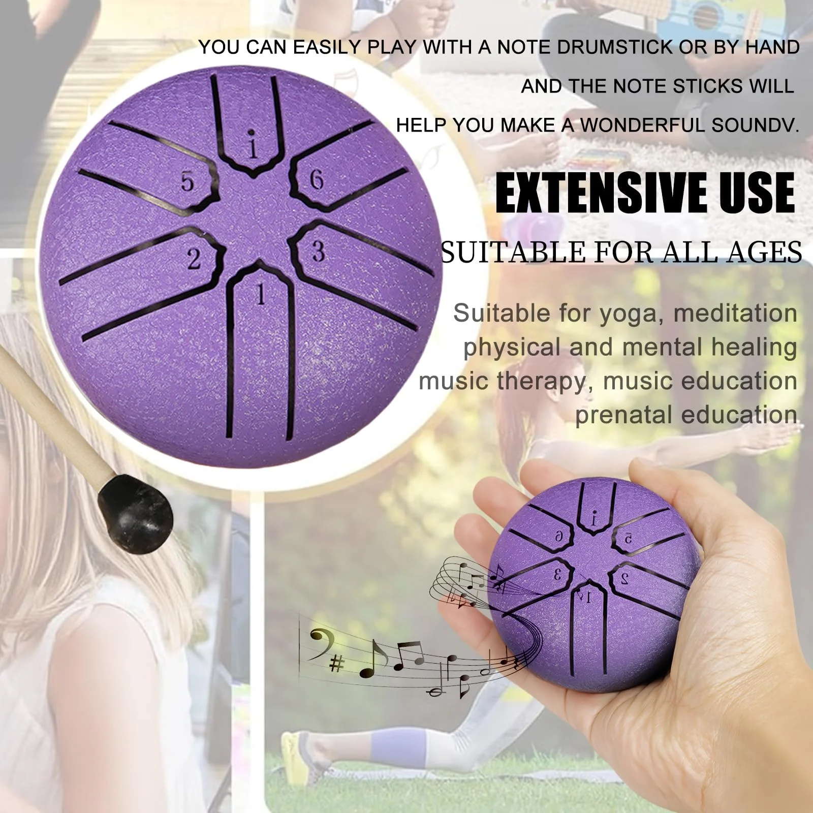 Steel Tongue Drum Rain Chime, Rain Drum for Outside, Rain Drum Instrument for Outside, Steel Tongue Drum Rain Chime Waterproof, Steel Tongue Drum 3 Inches 6 Notes, Mini Handpan Drum (Purple) Purple - Image 6