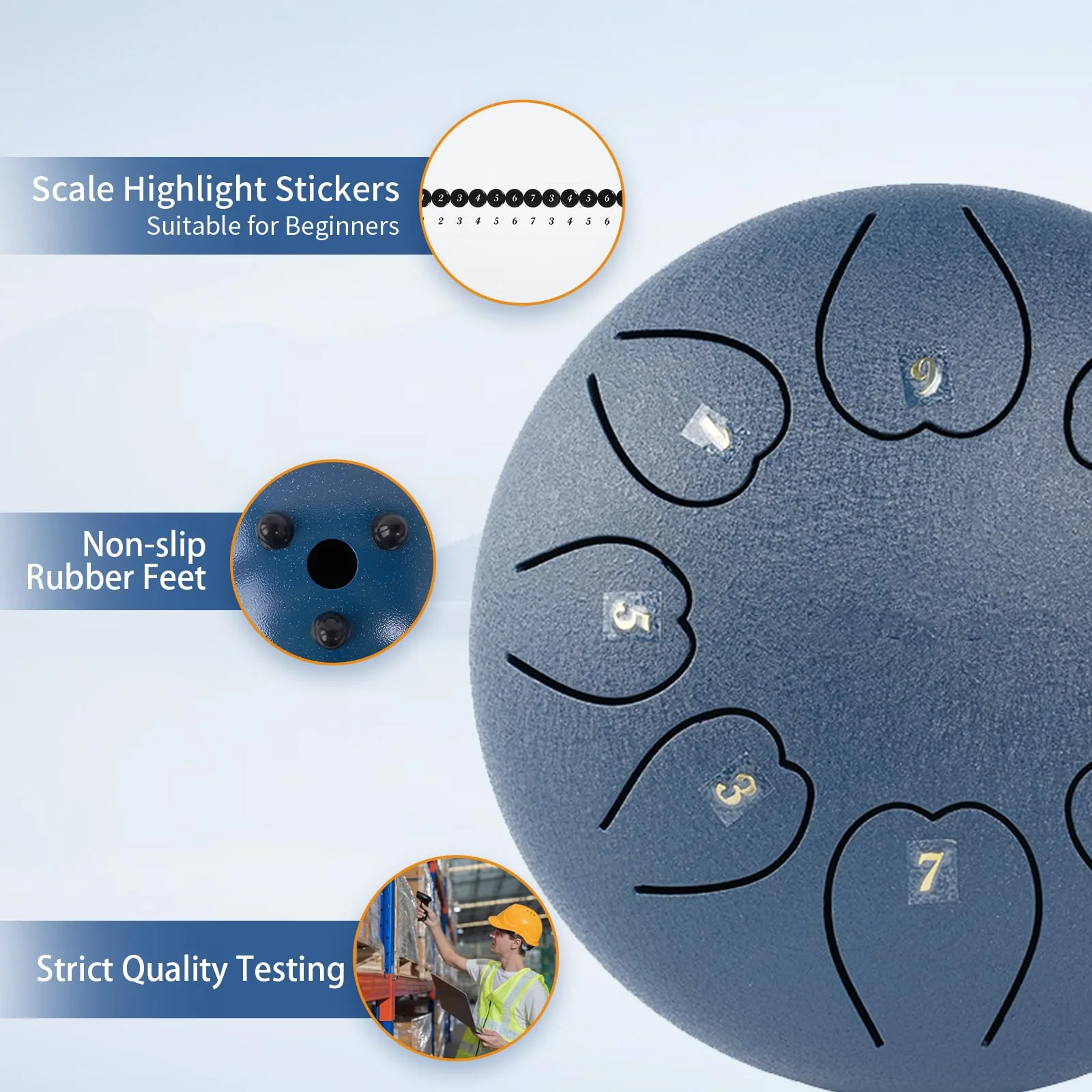 Steel Tongue Drum, Rain Drum for Outside Garden, Rain Chime Chakra Drum, Hand Pan Musical Instrument Gift with Bag for Adult Kids, Mallets for Meditation Yoga (Navy, 6 Inches 8 Notes) - Image 5