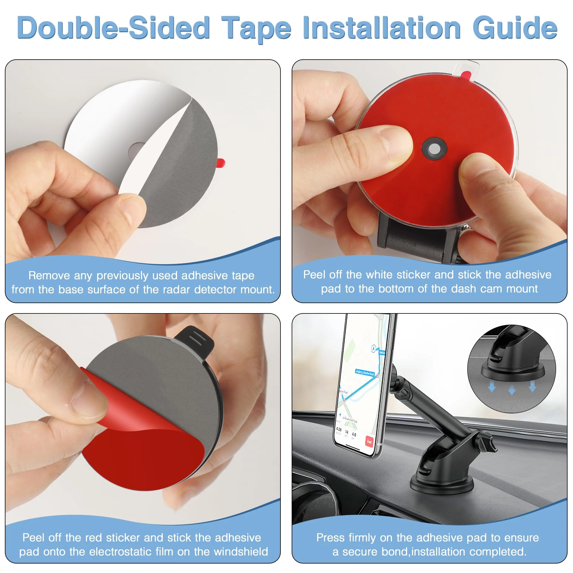 Sticky Adhesive Pad for Radar Detector Mount,Round Clear Double-Sided Tapes(2.2 inches and 2.6 inches) with Center Hole Design,for Radar Detector Mount,Dash Cam Suction Cup,GPS Sucker Holder etc Double-Sided Sticky Adhesive Pad - Image 5