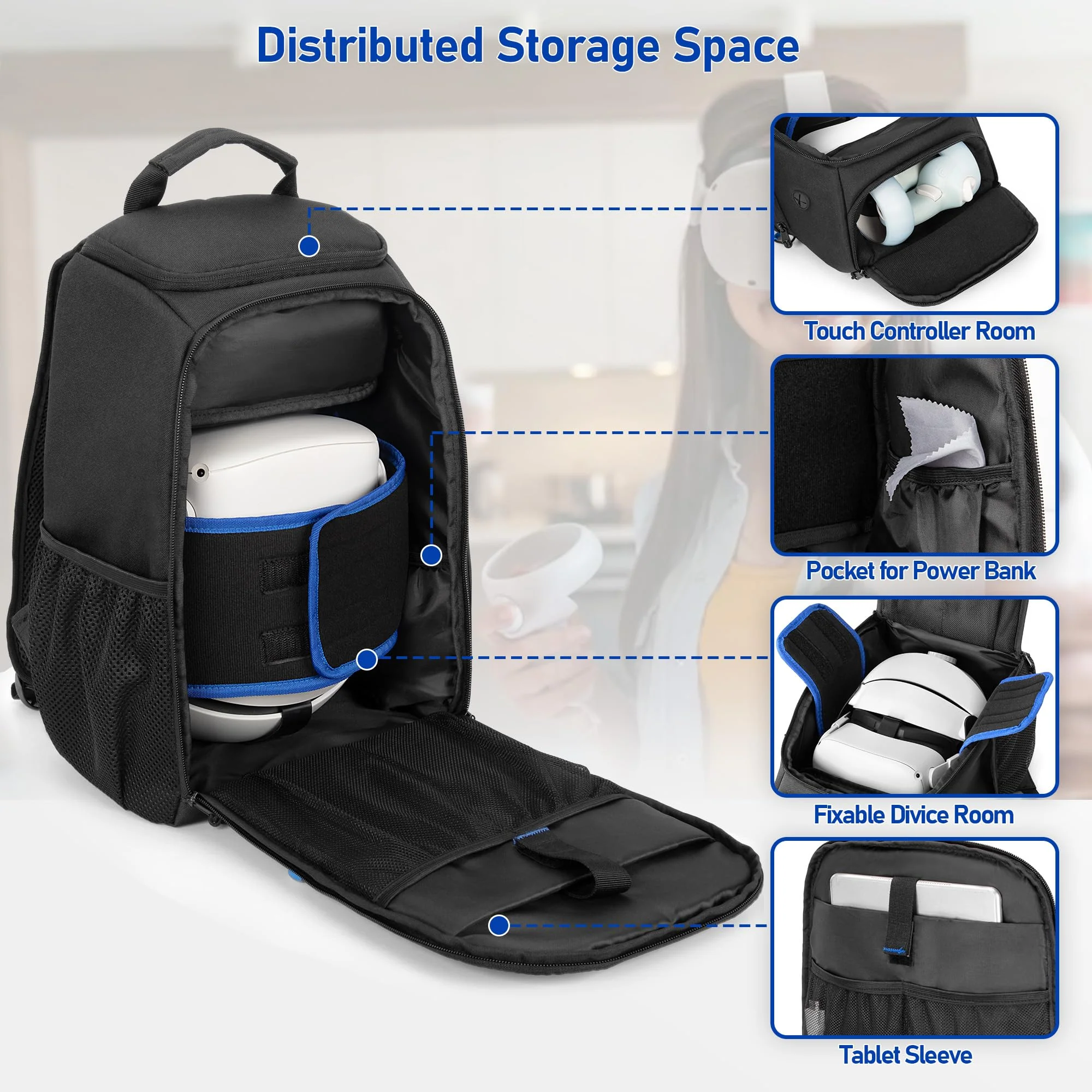Storage Carrying Bag Compatible with Oculus Meta Quest 2/Quest 3/Quest Pro/VR Elite Strap and Controller, Travel Backpack Case with Lots of Space for Accessories (Patent Design) - Image 3