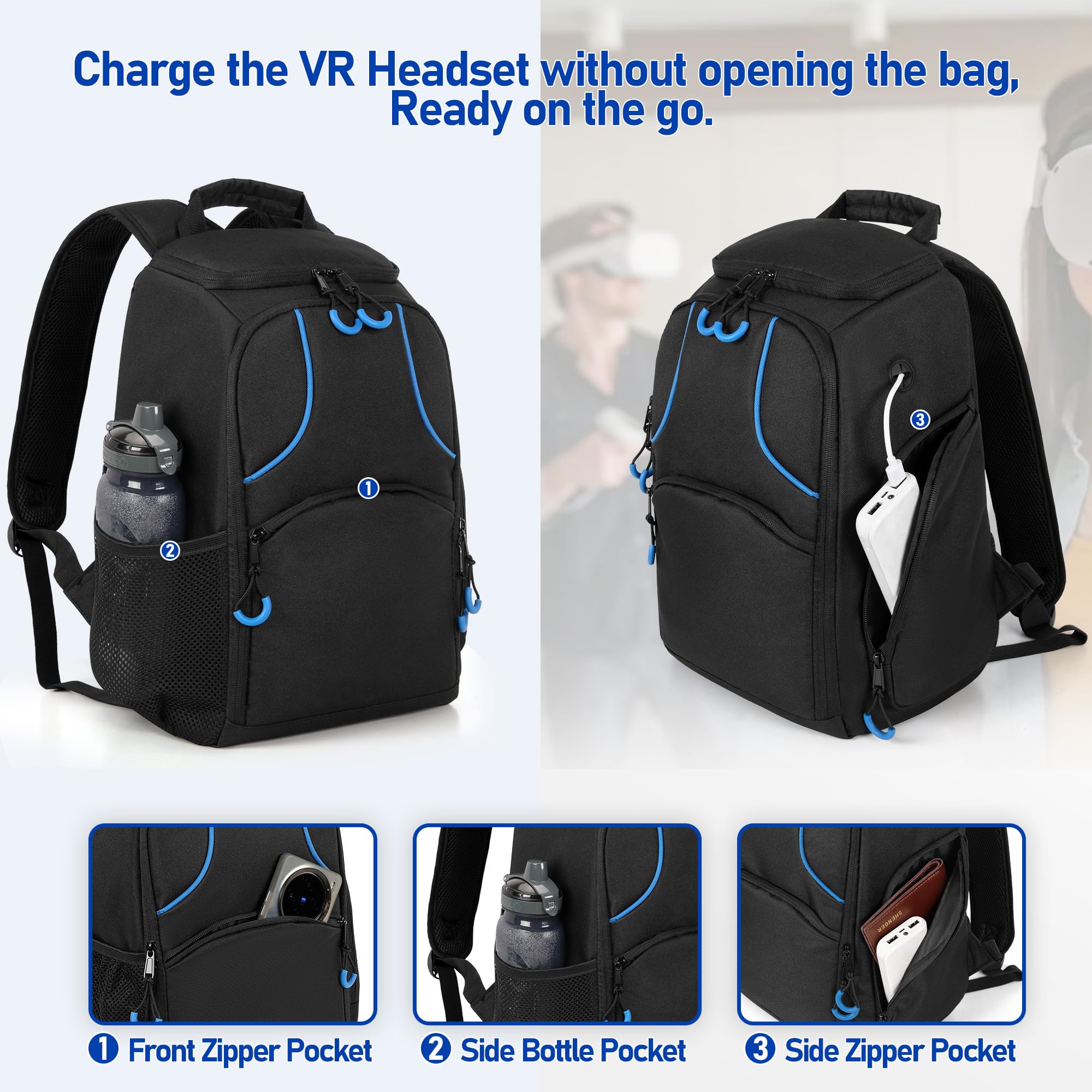 Storage Carrying Bag Compatible with Oculus Meta Quest 2/Quest 3/Quest Pro/VR Elite Strap and Controller, Travel Backpack Case with Lots of Space for Accessories (Patent Design) - Image 4