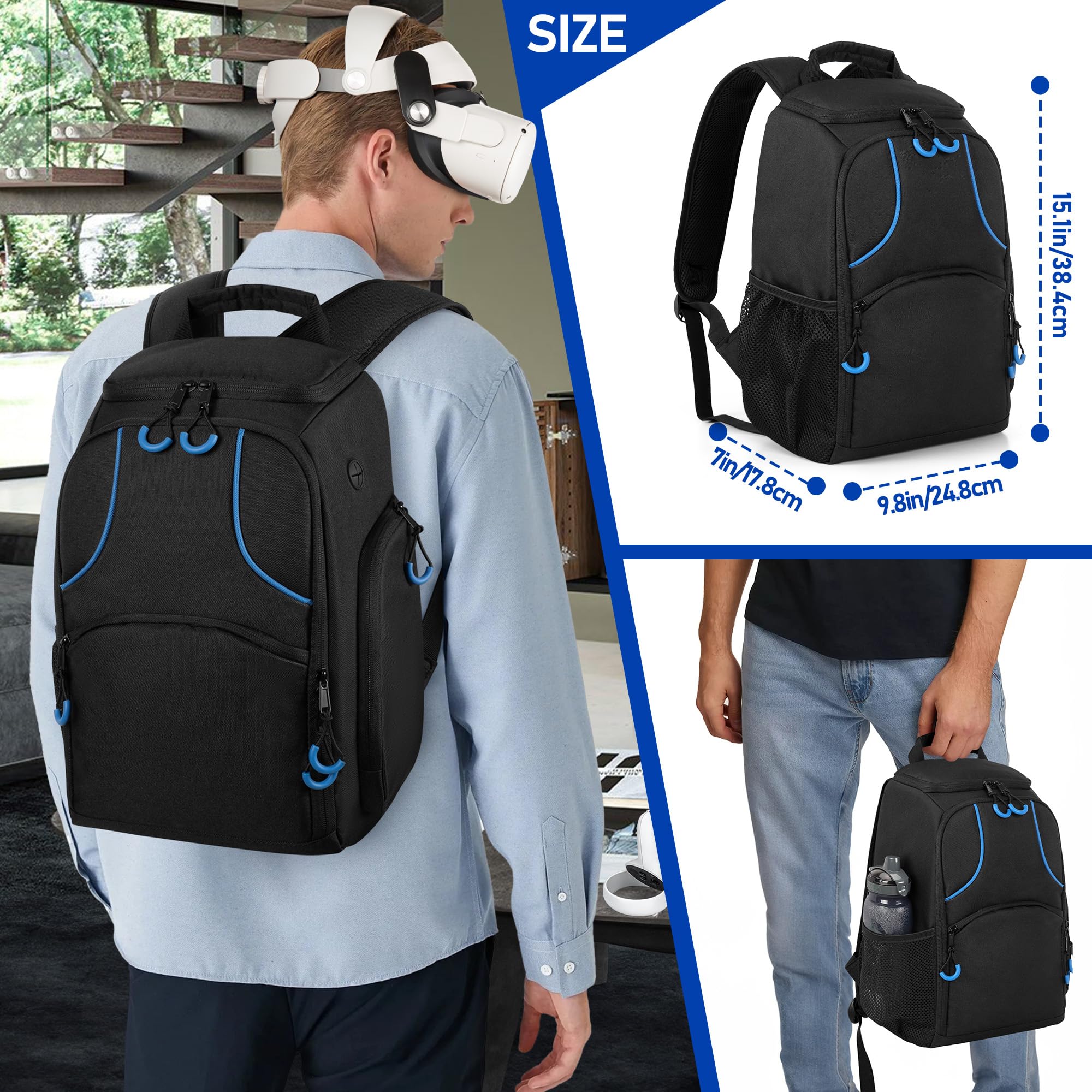 Storage Carrying Bag Compatible with Oculus Meta Quest 2/Quest 3/Quest Pro/VR Elite Strap and Controller, Travel Backpack Case with Lots of Space for Accessories (Patent Design) - Image 6