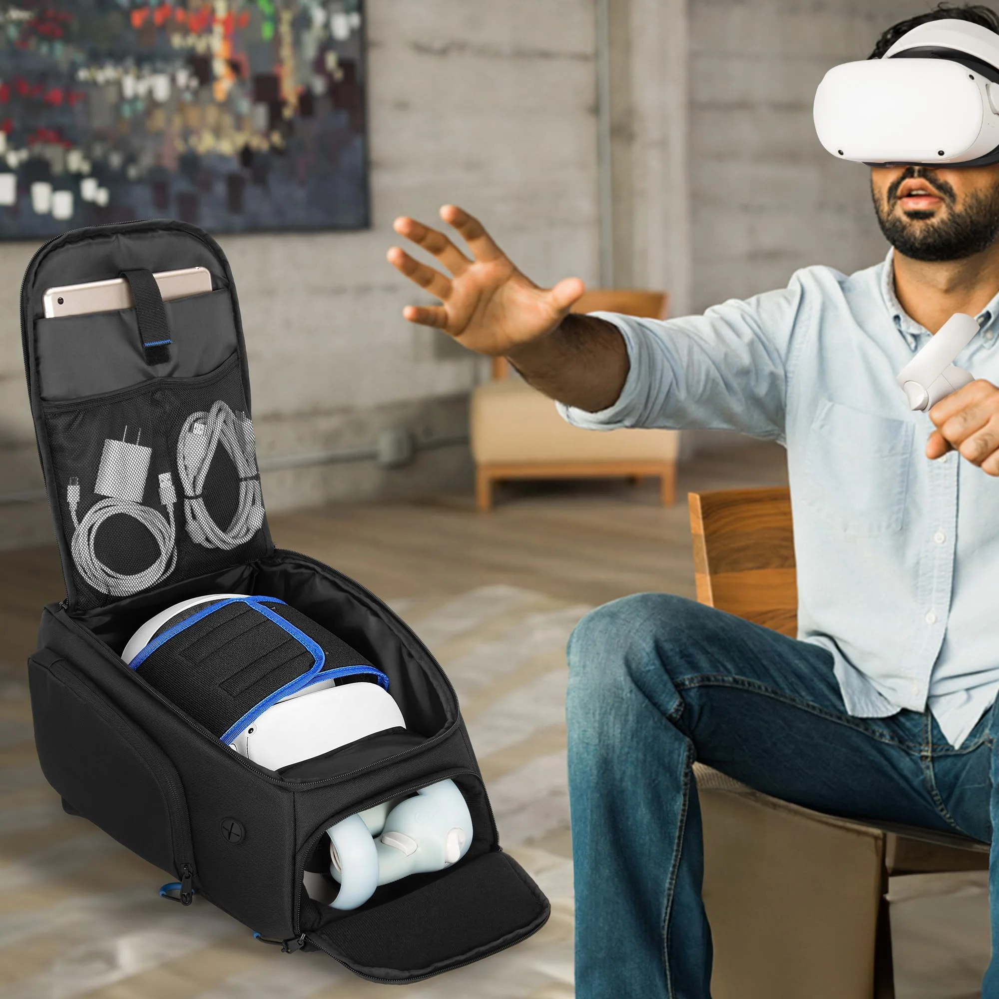 Storage Carrying Bag Compatible with Oculus Meta Quest 2/Quest 3/Quest Pro/VR Elite Strap and Controller, Travel Backpack Case with Lots of Space for Accessories (Patent Design) - Image 7