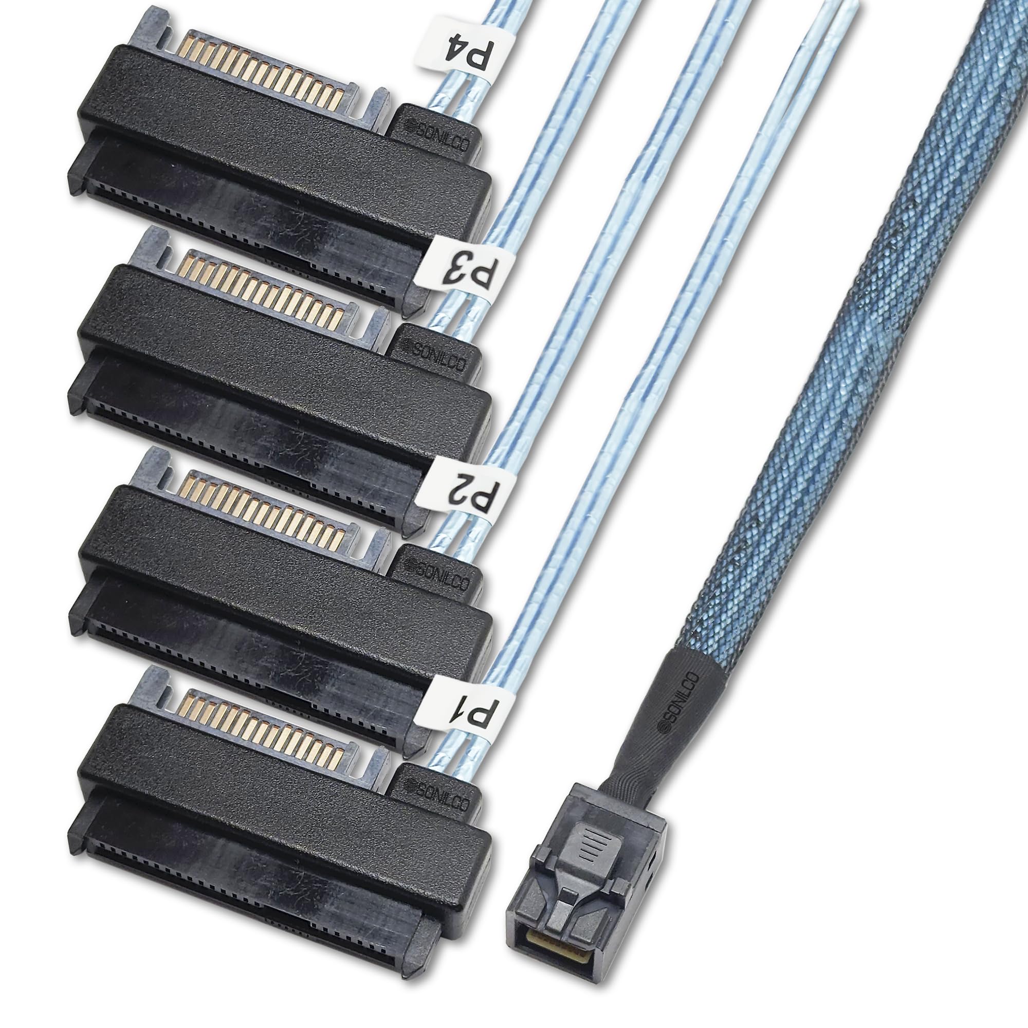 Storage Configurations Cable Mini SAS HDD SFF-8643 to 4 SFF-8482 with 15-pin Power Port Cord (1 Cable, 0.5 Meter / 1.6 Feet) 1 Cable