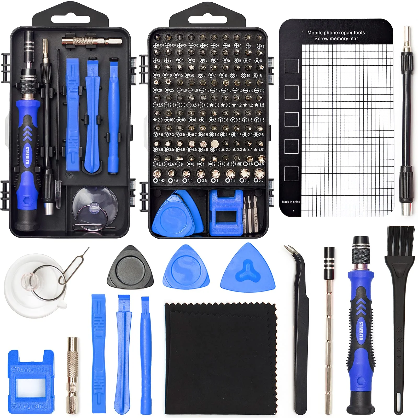 STREBITO Precision Screwdriver Set 124-Piece Electronics Tool Kit with 101 Bits Magnetic Screwdriver Set for Computer, Laptop, Cell Phone, PC, MacBook, iPhone, Nintendo Switch, PS4, PS5, Xbox Repair 124 Pieces Blue