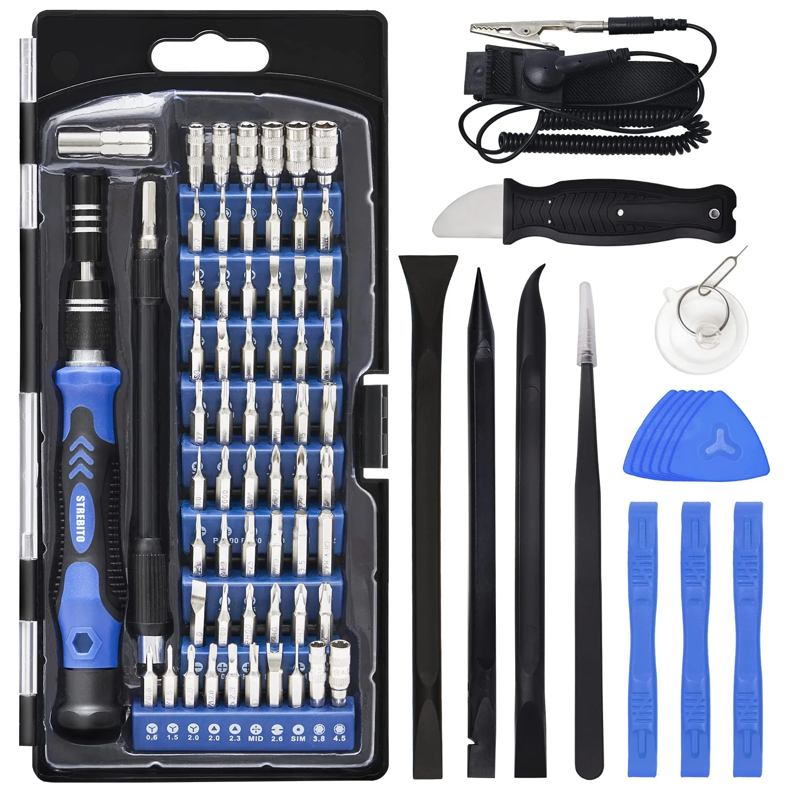 STREBITO Precision Screwdriver Set, 79 in 1 Screwdriver Kit with 58 Bits & Anti Static Wrist Strap, Magnetic Driver Electronics Repair Tool Kit for Computer, iPhone, Laptop, Cell Phone, Macbook, PS4/5 79Pieces Blue