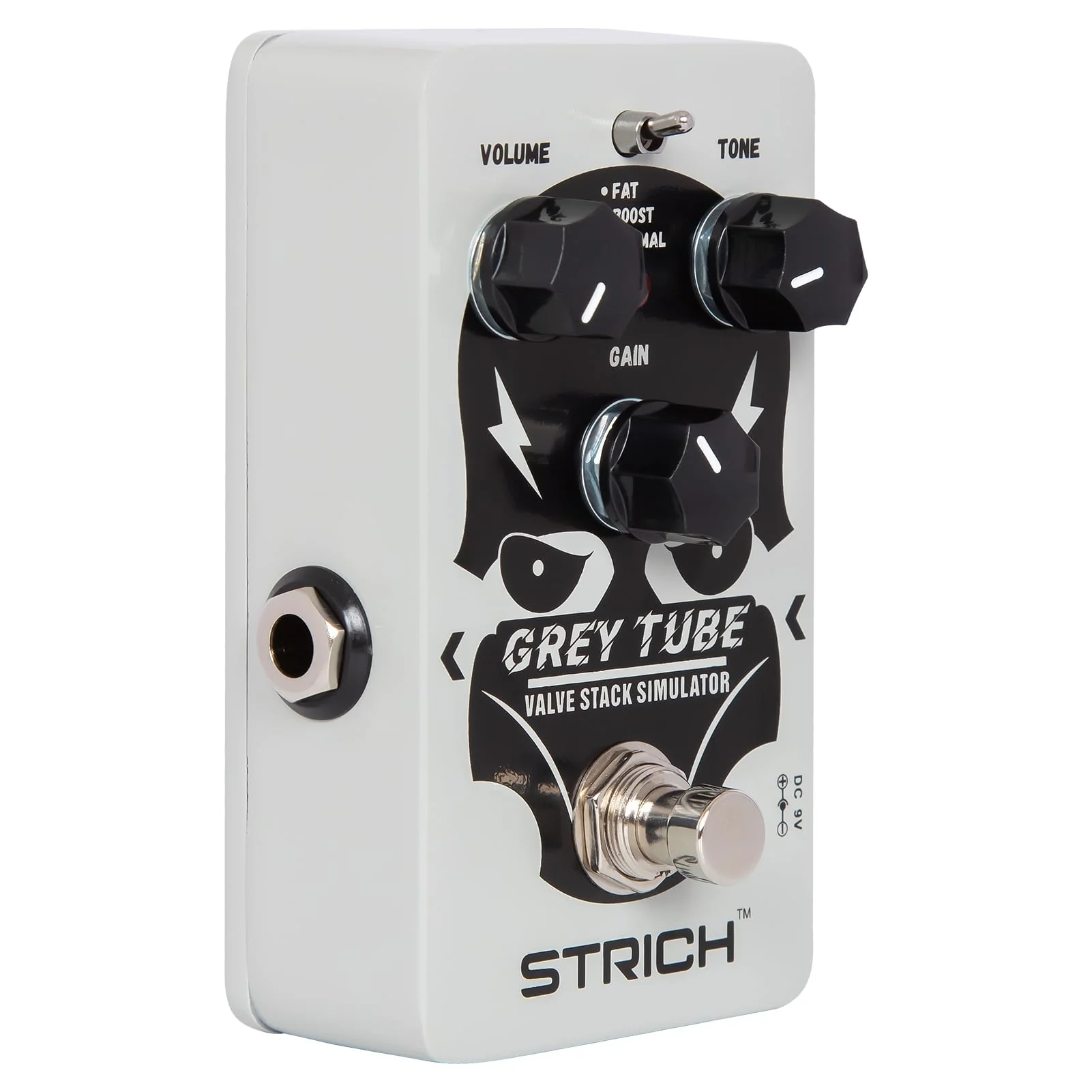 STRICH GREY TUBE Distortion Guitar Pedal, Distortion 3 Modes Fat, Boost, Normal Classic Crunch 80s Metal/Nu Metal, True Bypass for Electric Guitar, White White Distortion