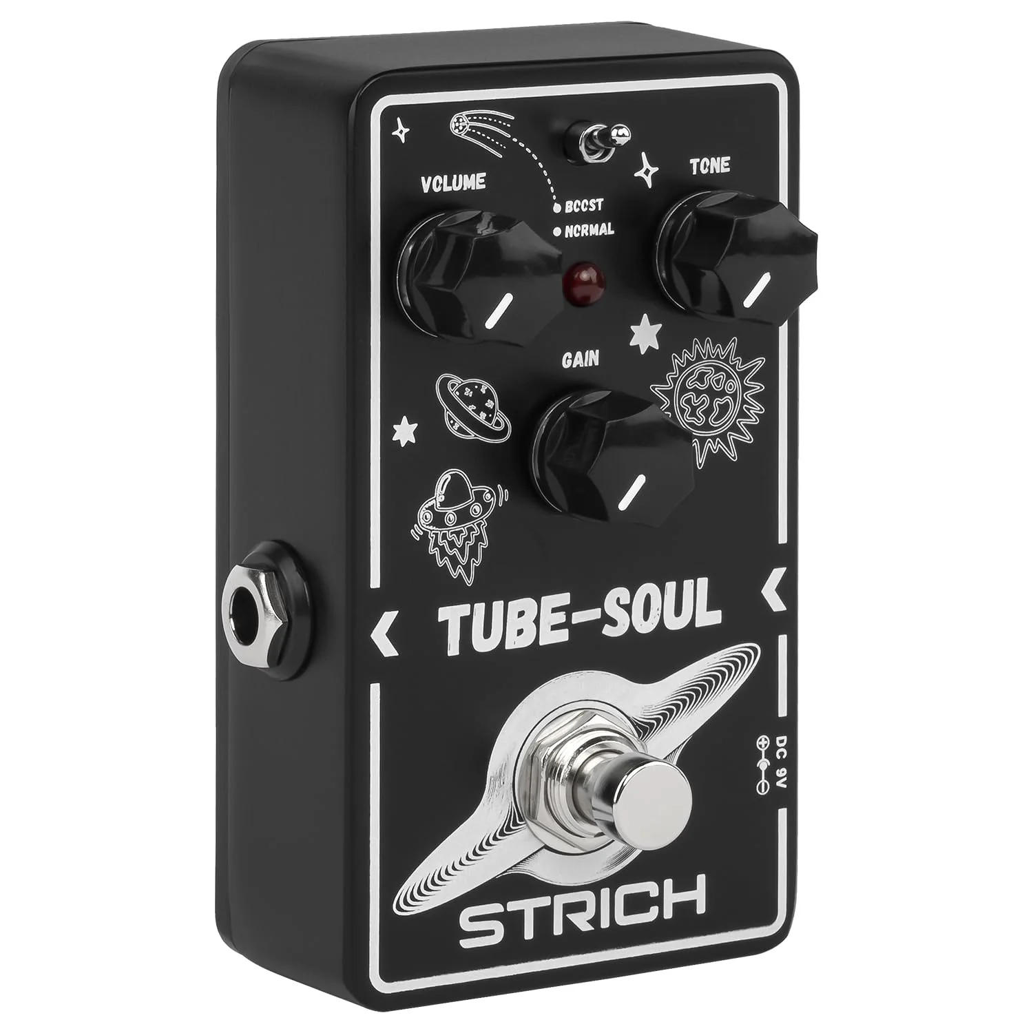 STRICH TUBE SOUL Tube Overdrive Distortion Pedal for Electric Guitar, Compact Mini Single Unit, True Bypass, 3 Control Knobs, Volume, Tone, Gain, Dual Modes, Boost, Normal, 9V DC, Black and White Black and White Overdrive Distortion