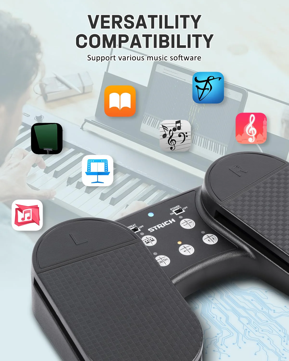 STRICH Wireless Page Turner Pedal for iPad, Rechargeable Music Page Turner Pedal, USB Silent Foot Pedal for Tablets Smartphones iPad Pro Multimedia Platforms PC, SPT-10 - Image 3