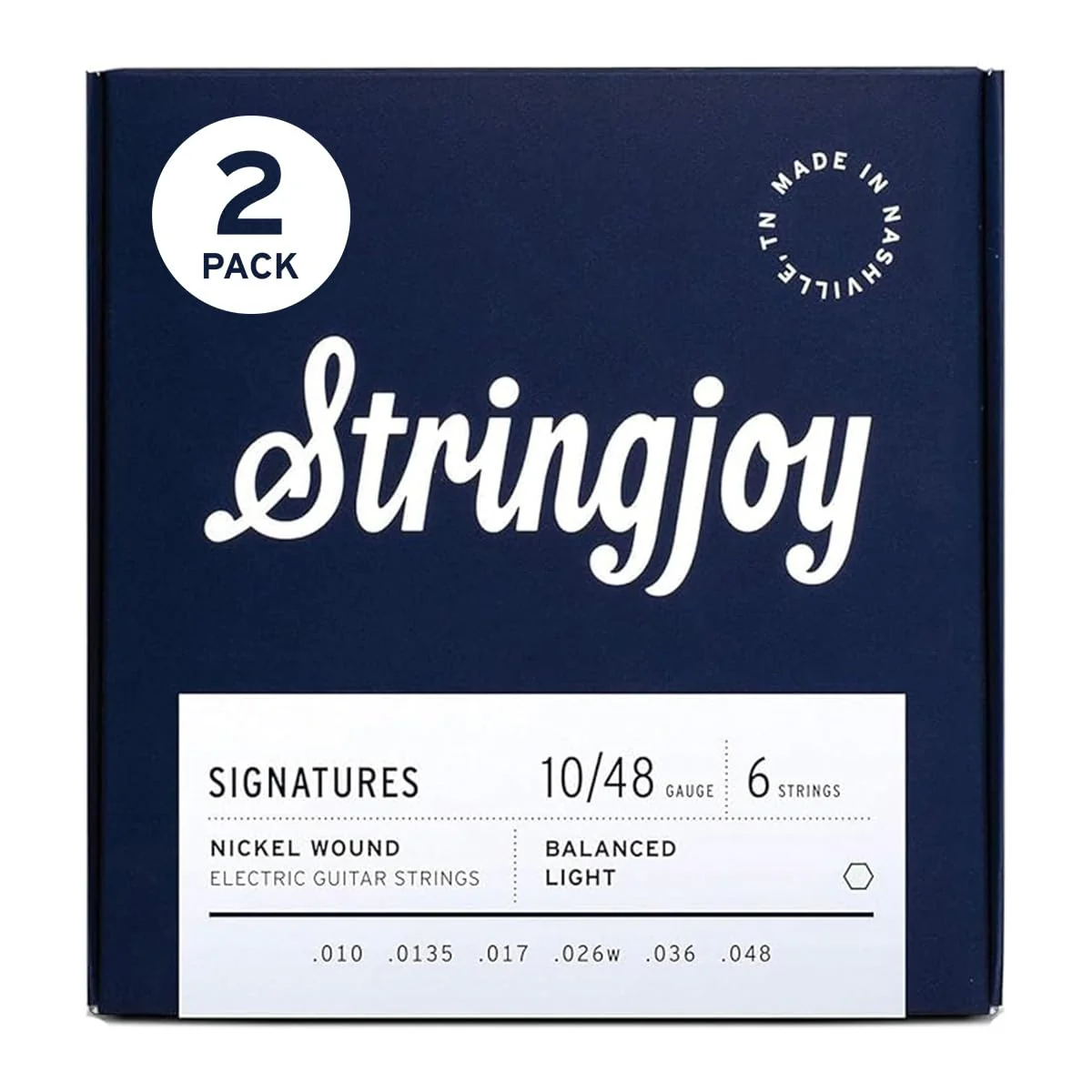 Stringjoy Balanced Light Gauge Signatures Nickel Electric Guitar Strings 10-48, BAL10, Exceptional Playability and Tone, Electric 6 String Set, 2-Pack 10-48 Balanced Light