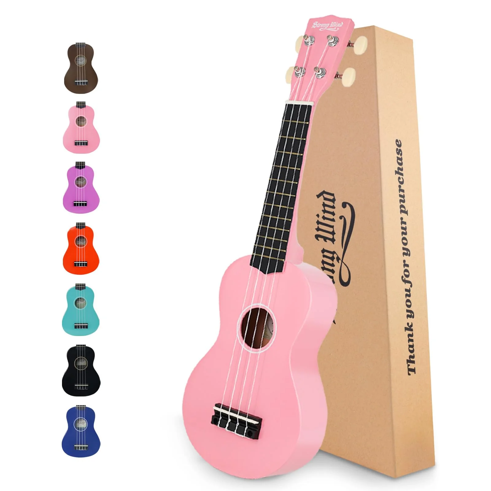 Strong Wind Soprano Ukulele 21 Inch Basswood Ukeleles for Beginners Four Strings Hawaiian Guitar Ukulele for Adults Teenagers Pink