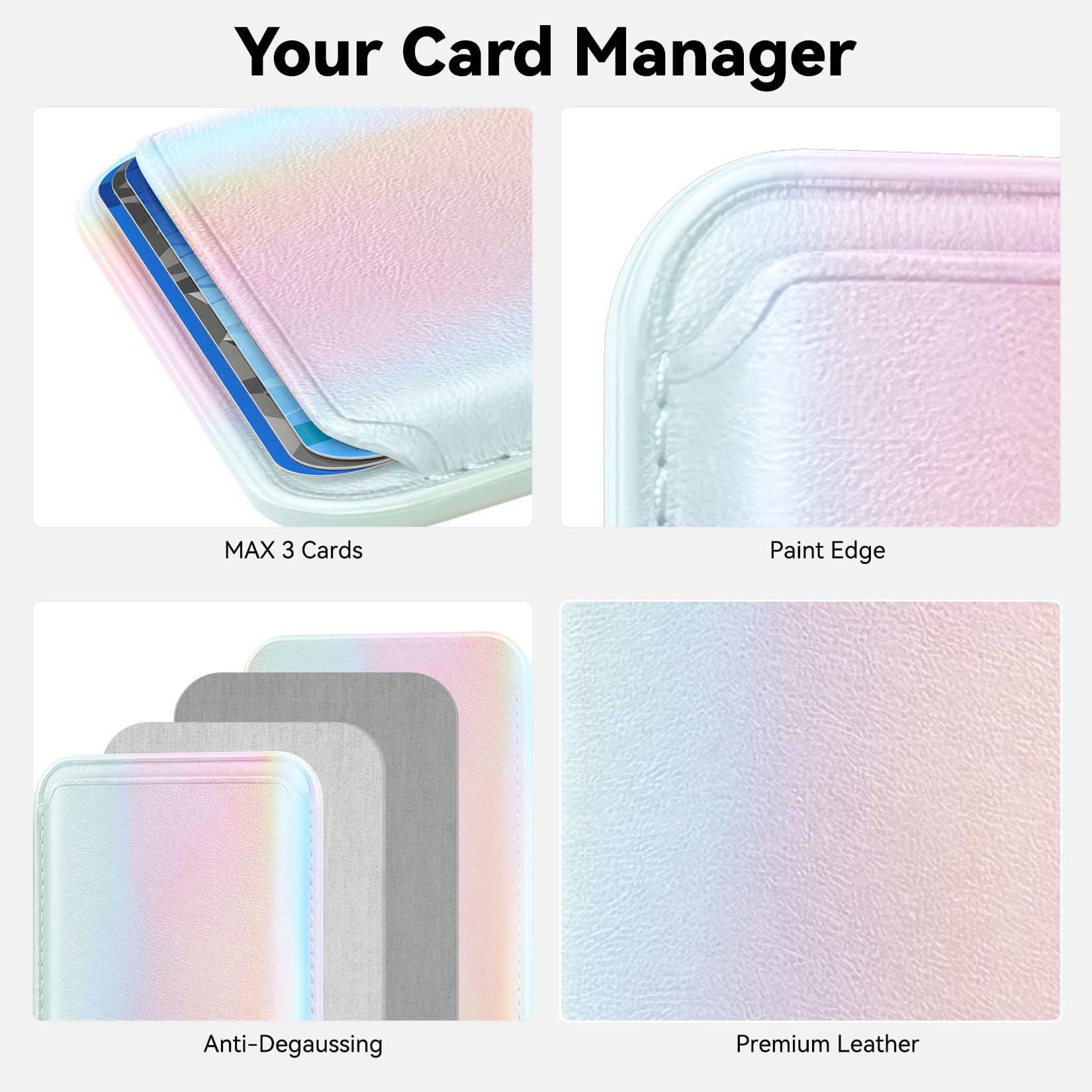 Stronger Magnetic Magsafe Wallet Cell Phone Card Holder for iPhone 15 Series, RFID Leather Phone Wallet Stick on Series of iPhone 14/13/12 Pro/Promax and Magsafe Devices, Rainbow - Image 4