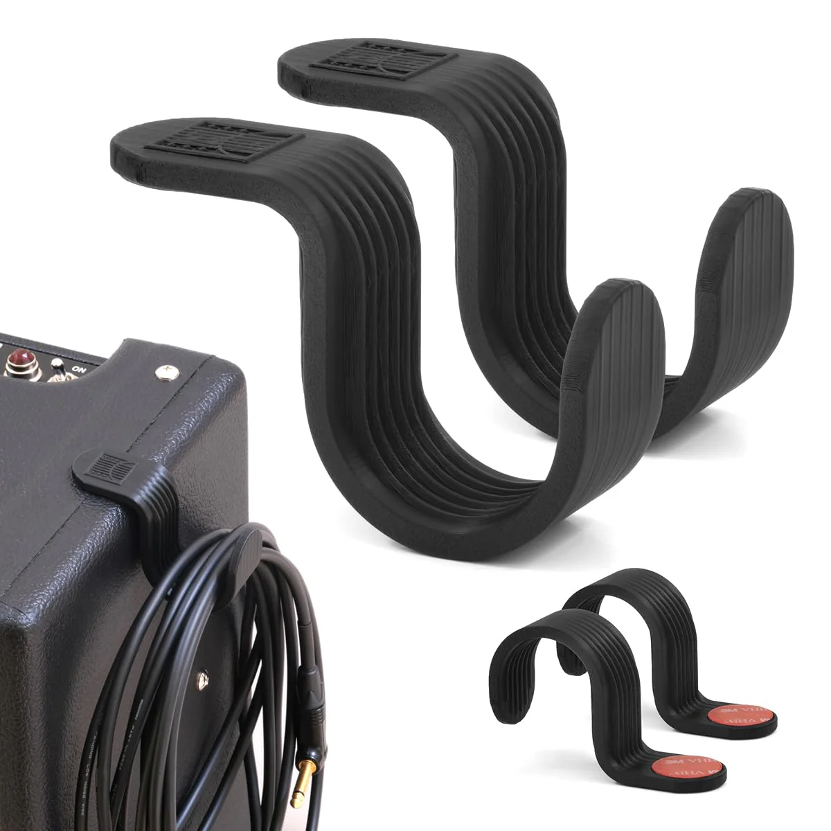 Strumland Music Cable Organizer Set (2-Pack) – Peel-and-Stick Cable Hooks for Guitar, Instrument, and Studio Cables, Adhesive Backing for Desks, Amps, & Surfaces (Black) Black