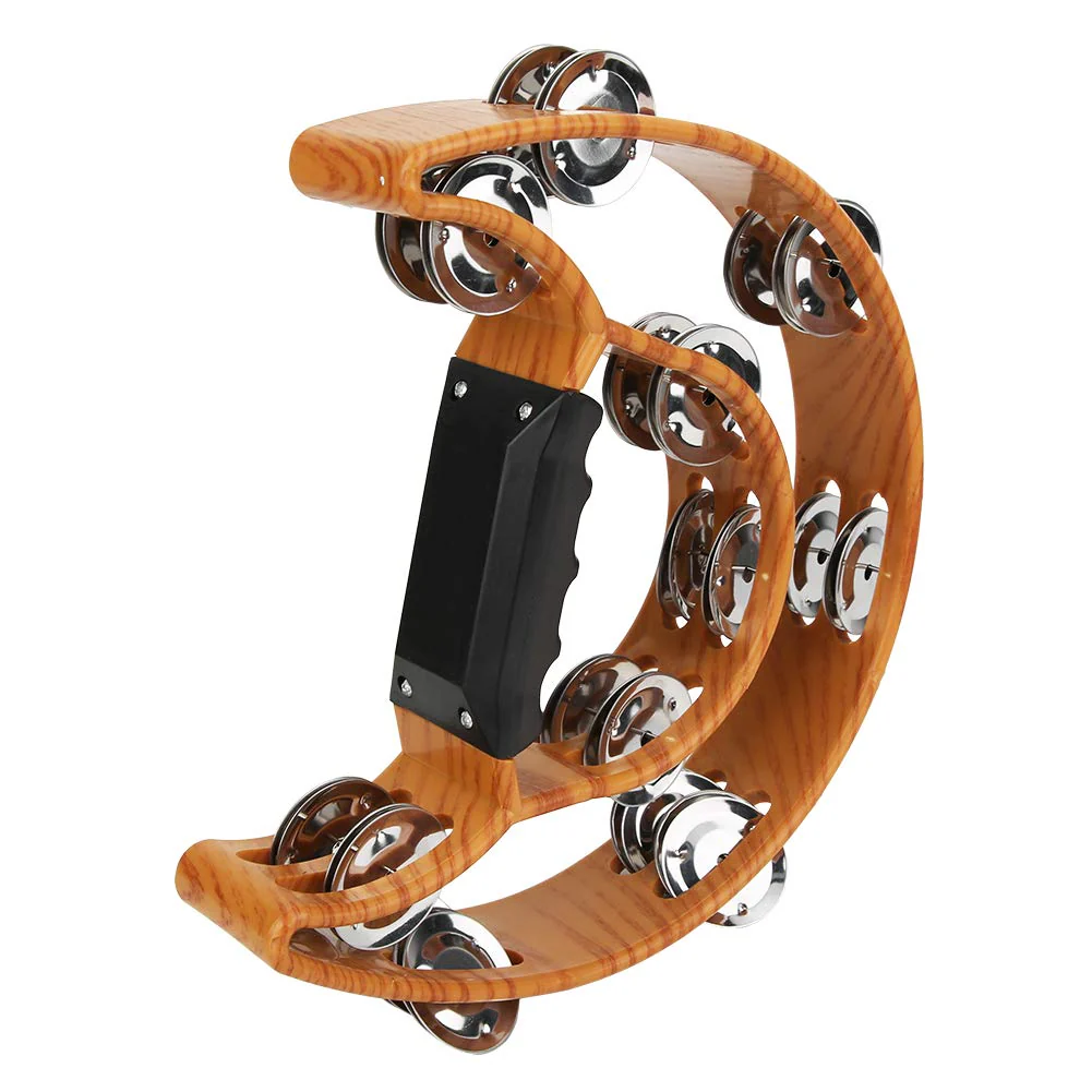 Sturdy Wooden-Style Tambourine with Double Row Jingles & Comfort Grip - Percussion Instrument - Image 9