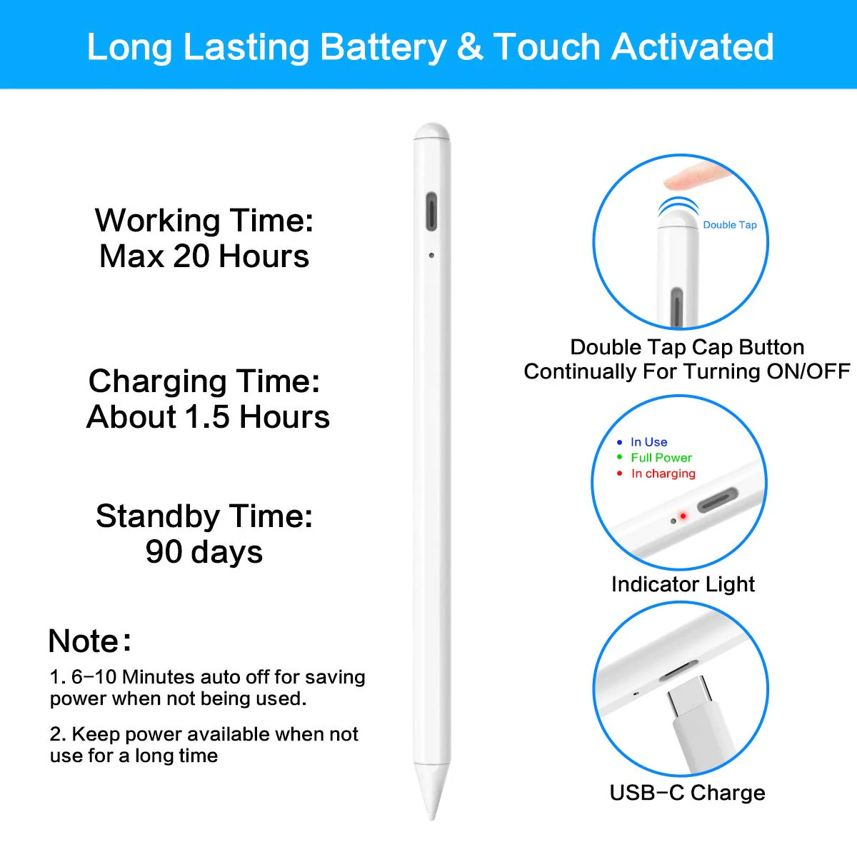 Stylus Pen for Apple iPad Pencil - Active Pen with Palm Rejection Compatible with 2018-2020 Apple iPad 8th 7th 6th Generation iPad Air 4th 3rd Gen iPad Pro 11-12.9 Inch iPad Mini 5th Gen - Image 6