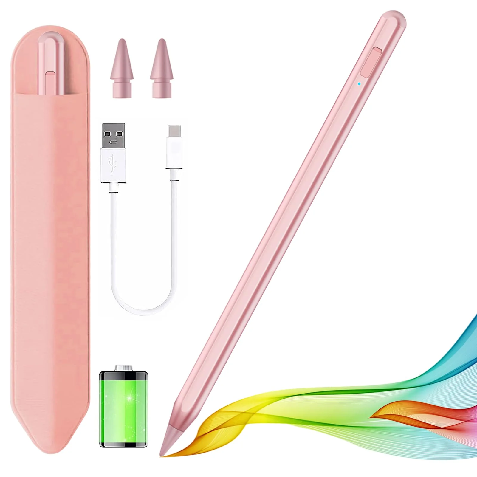 Stylus Pen for iPad 2018-2024 with Palm Rejection, Apple Pencil for Apple iPad 10th/9th/8th/7th/6th Gen, iPad Pro 11/12.9 inch, New iPad Air 2024 11&13-inch(M2) /5th/4th/3th Gen, iPad Mini 6th/5th Gen Rose Gold