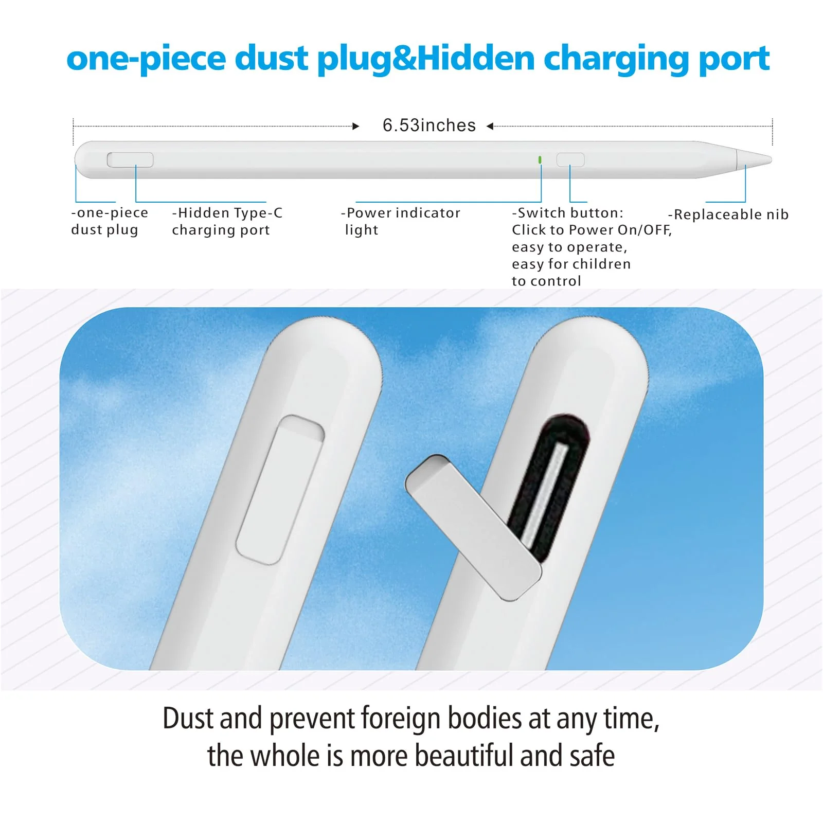 Stylus Pen for iPad 9th&10th Generation,Milikilo iPad Pen with Pencil Holder,Palm Rejection,for iPad Air11&13"(M2), iPad Pro 11"&13"(M4),iPad 6-10th,iPad Pro 11"/12.9 ", iPad Air 3/4/5, iPad Mini 5/6 White - Image 4