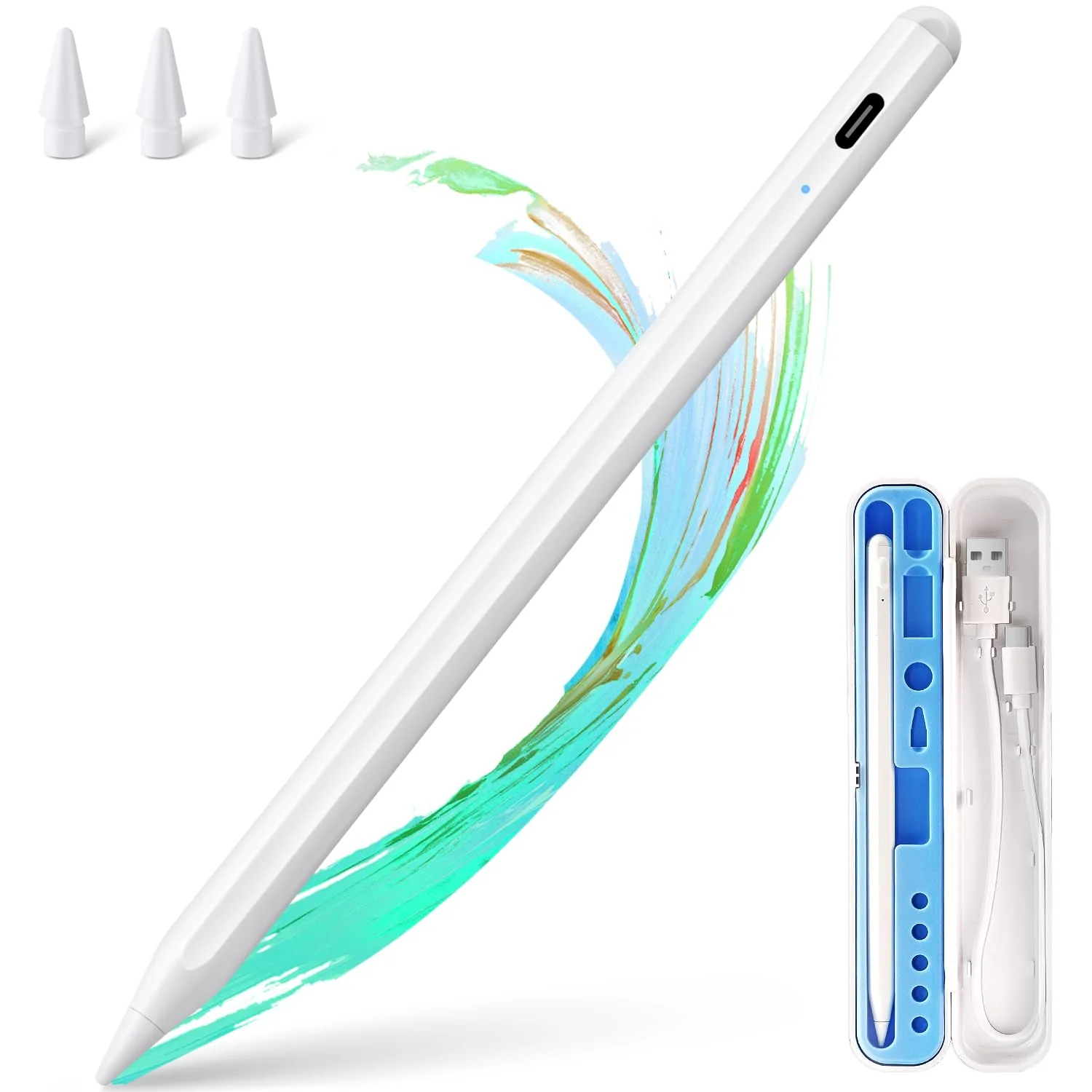 Stylus Pen for iPad Apple: Fast Charge for iPad Pencil Apple Pen with Palm Rejection Tilt Sensitivity - Pen for iPad 10/9/8/7/6, iPad Pro 12.9"/11"/13" M4, iPad Mini 6/5, iPad Air 5/4/3/11"-13" M2 White
