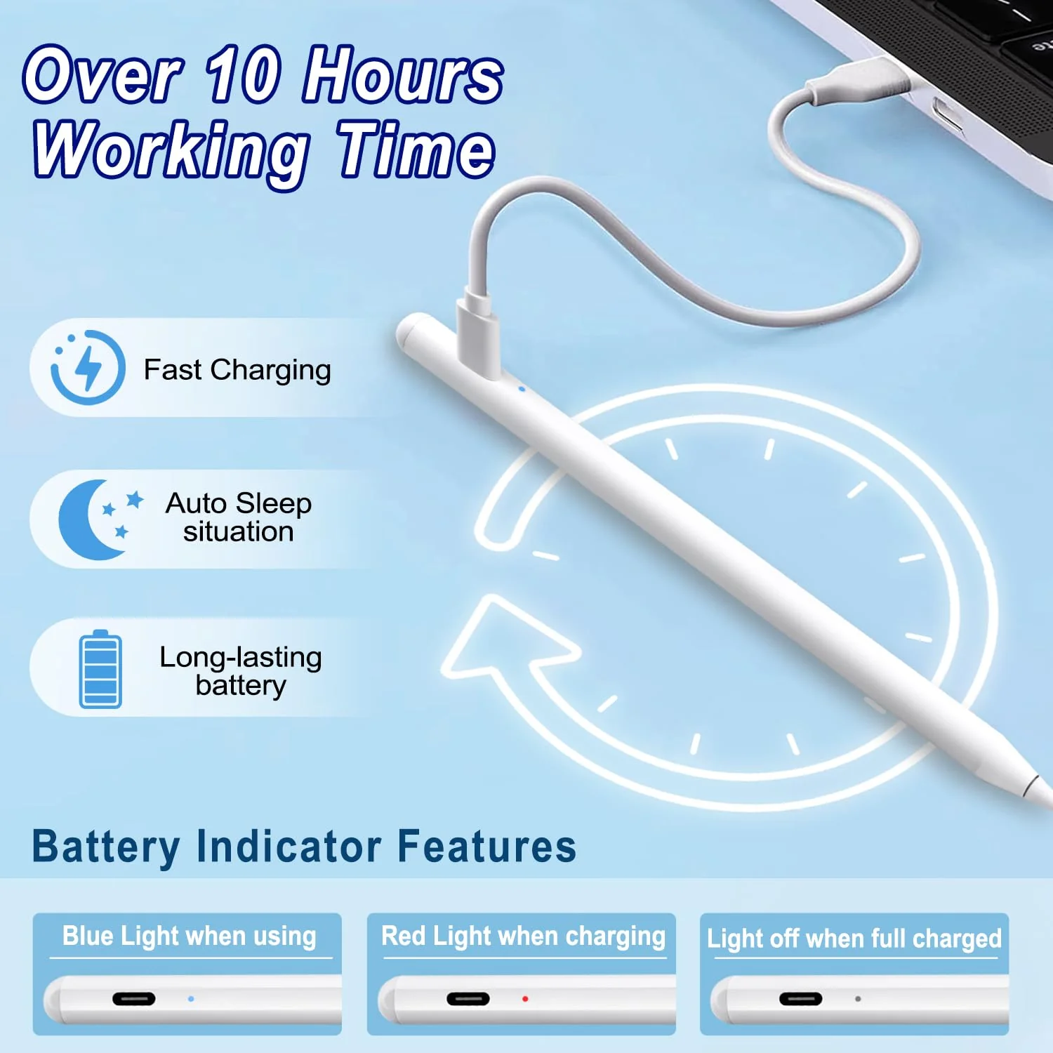 Stylus Pen for iPad Apple: Fast Charge for iPad Pencil Apple Pen with Palm Rejection Tilt Sensitivity - Pen for iPad 10/9/8/7/6, iPad Pro 12.9"/11"/13" M4, iPad Mini 6/5, iPad Air 5/4/3/11"-13" M2 White - Image 2