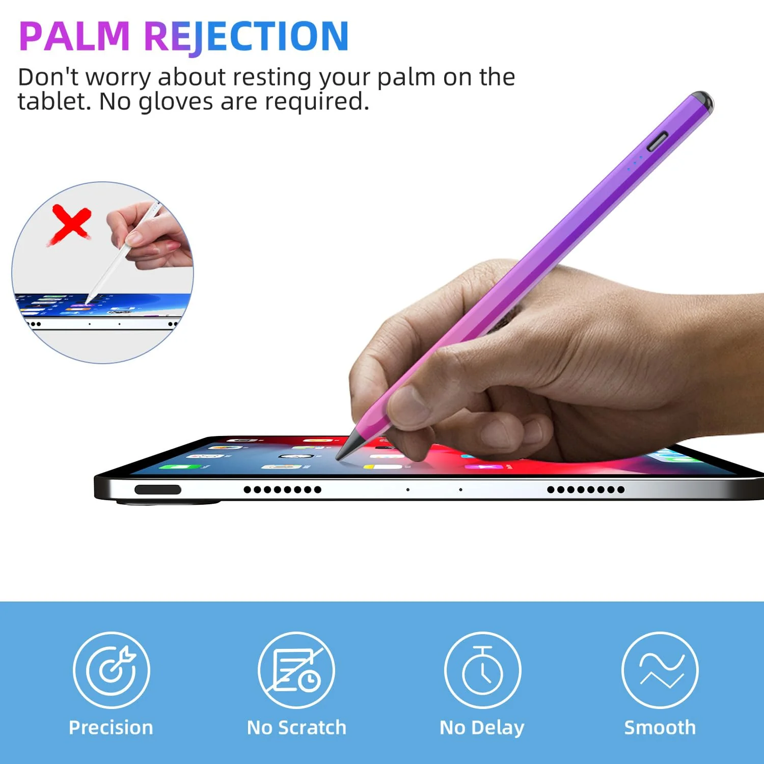 Stylus Pen for iPad, Apple Pencil for iPad 10th 9th Gen, Apple Pen iPad Pencil for iPad Air 5/4/3rd, iPad Pro 11/12.9 Inch, with Palm Rejection & Tilt Sensitivity, Magnetic Stylus iPad Pen, Purple&Red - Image 3