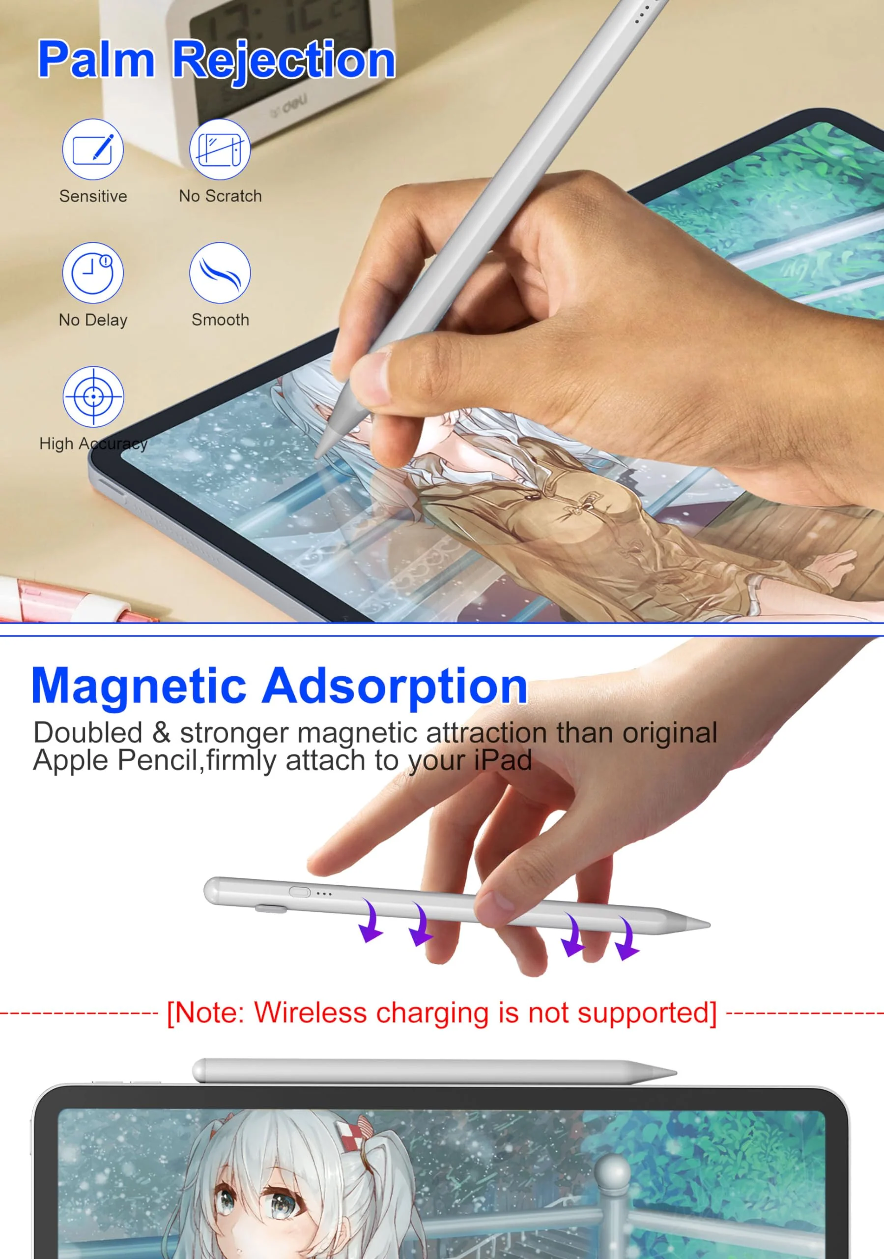 Stylus Pen for iPad, Fast Charge Apple iPad 10th Generation Pencil with Palm Rejection, Tilt Sensitive, for iPad Pro 12.9"/11", iPad 6-10, iPad Air 3-5, iPad Mini 5/6 Stylus Pen for iPad - Image 4