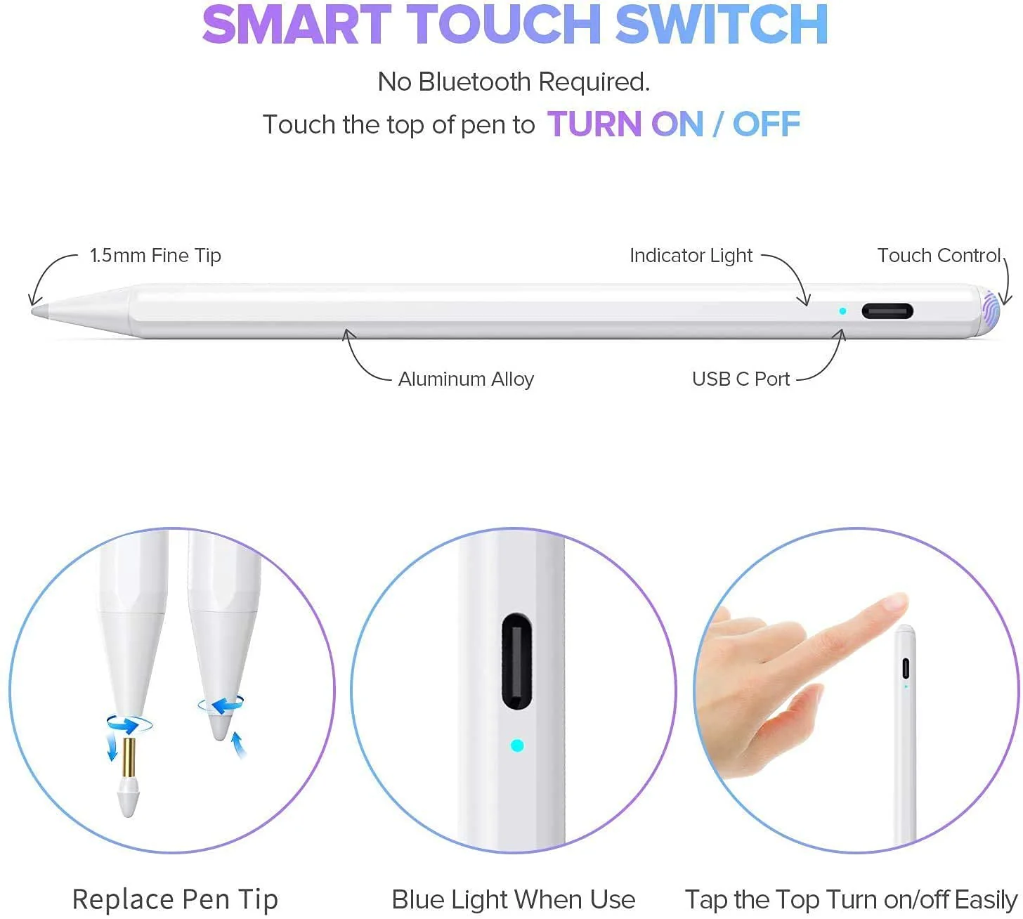 Stylus Pen for iPad with Palm Rejection, Active Pencil Compatible with (2018-2020) Apple iPad Pro (11/12.9 Inch),iPad Air 3rd/4th Gen,iPad 6/7/8th Gen,iPad Mini 5th Gen for Precise Writing/Drawing - Image 5