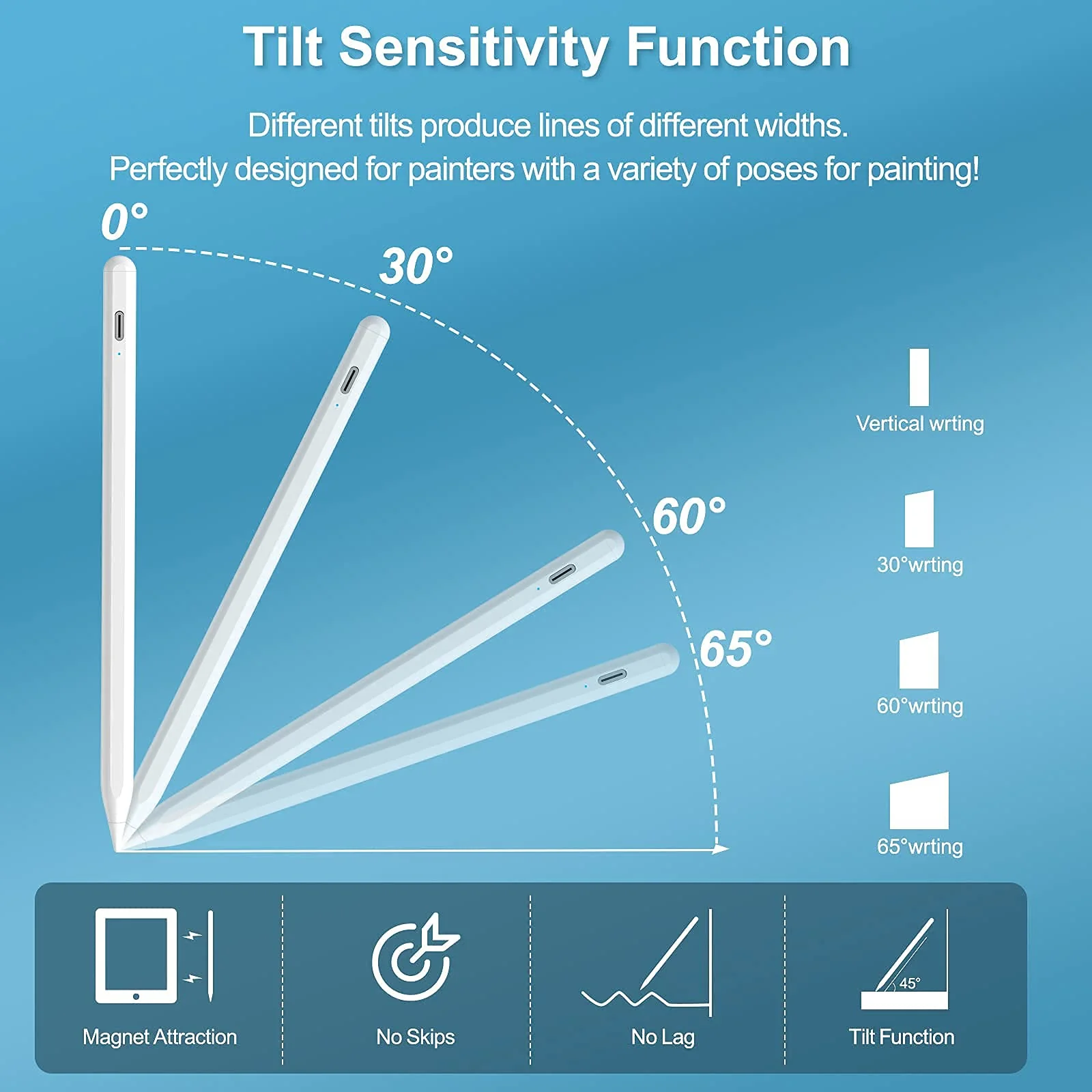 Stylus Pen for iPad with Tilt Sensitive and Magnetic Design, Digital Pencil Compatible with 2018 and Later Model,Apple iPad Pro 11/12.9 Inch,iPad 6/7/8th Gen,iPad Mini 5th Gen,iPad Air 3rd/4th Gen - Image 3