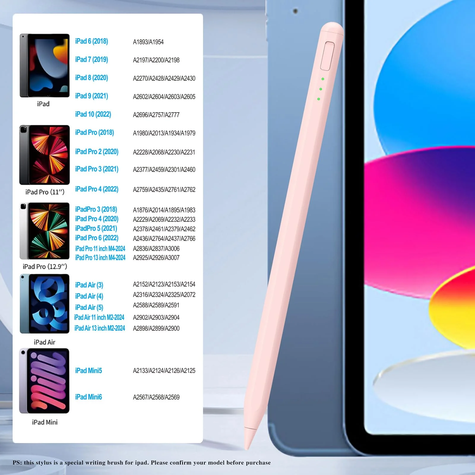 Stylus Pen for iPad10&9thGen,14Mins Faster Charge, with Pencil Holder,Palm Rejection, Tilt Sensitivity, for iPad Air11&13-inch(M2), iPad Pro 11&13-inch (M4),iPad 6-10th,iPad Pro 11/12.9 inch Pink - Image 2