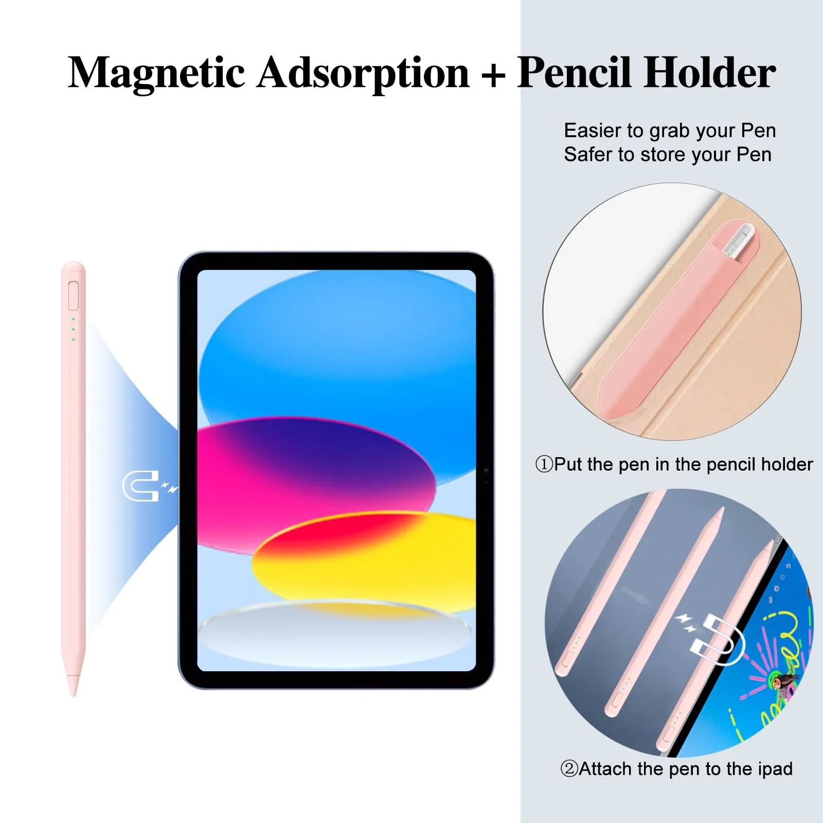 Stylus Pen for iPad10&9thGen,14Mins Faster Charge, with Pencil Holder,Palm Rejection, Tilt Sensitivity, for iPad Air11&13-inch(M2), iPad Pro 11&13-inch (M4),iPad 6-10th,iPad Pro 11/12.9 inch Pink - Image 6