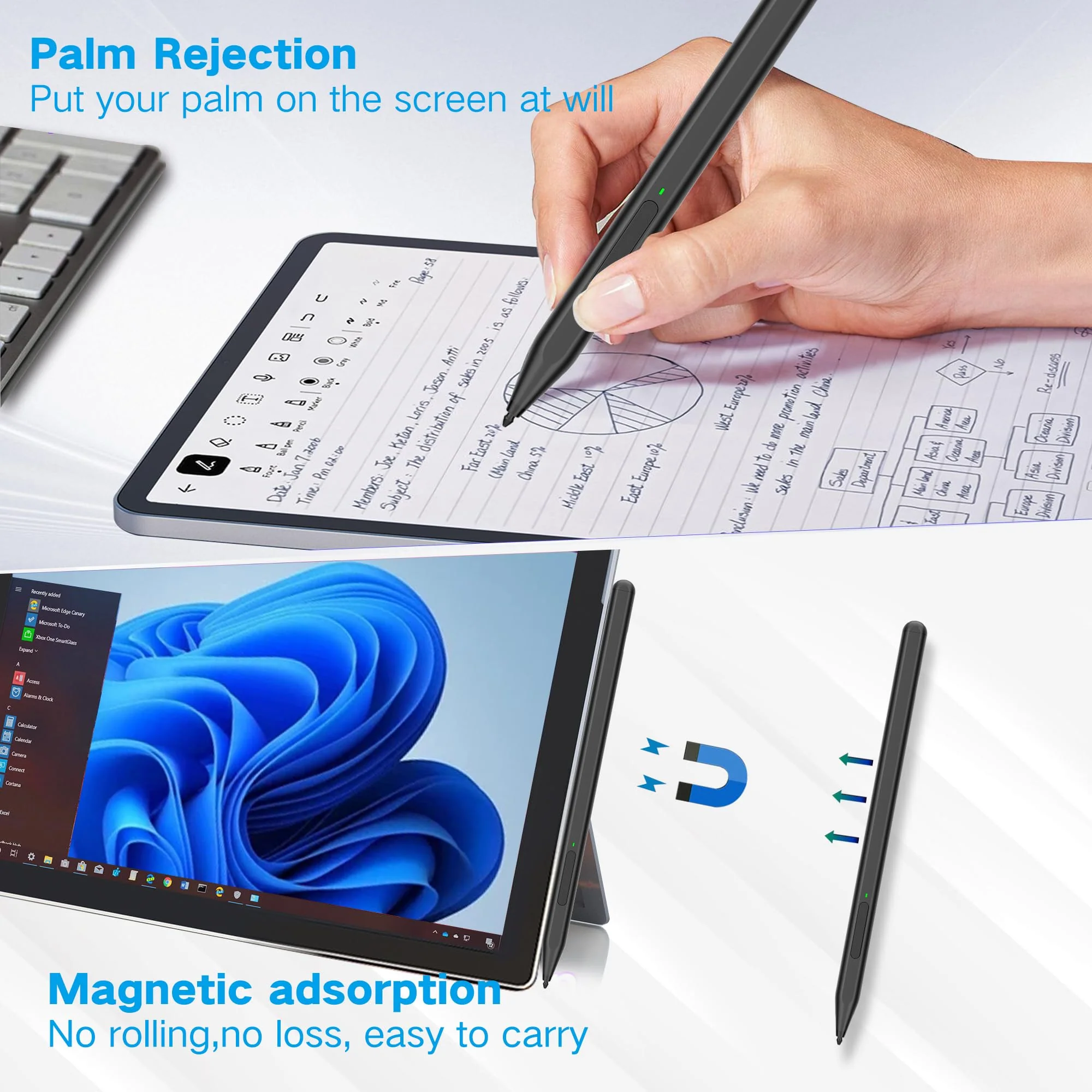 Stylus Pen for Microsoft Surface Pro11/10/9/8/X/7+/6/5/4/3/Surface 3, Surface Go 3/2/1, Surface Laptop/Studio/Book 4/3/2/1 with Eraser Side Button,Palm Rejection,Tilt Function,1024 Pressure Black - Image 6