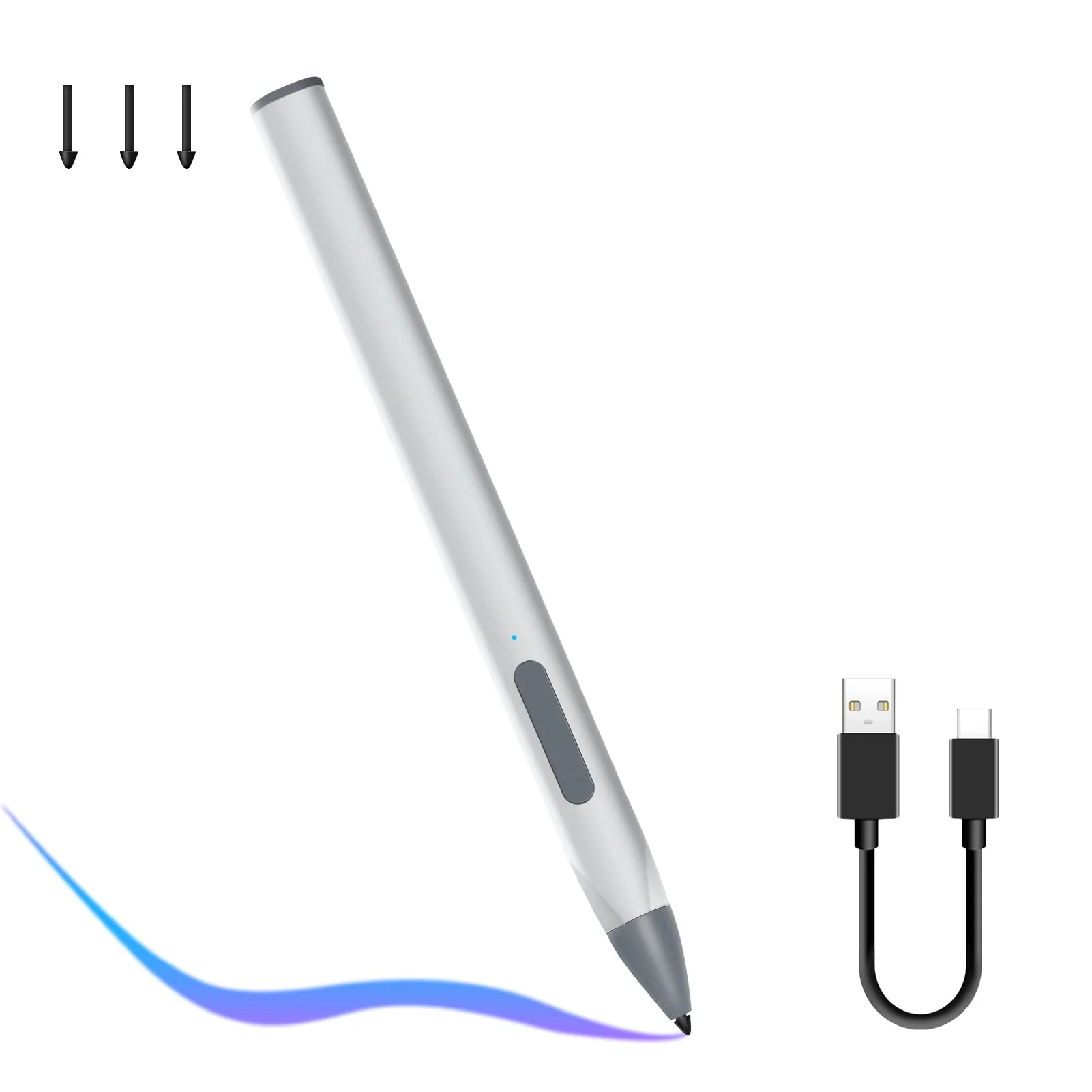 Stylus Pen for Microsoft Surface Pro9/8/X/7/6/5/4/3 Surface Go 3/2/1 Surface 3/Laptop/Studio/Book 4/3/2/1 with 4096 Tilt Pressure Palm Rejection Magnetic Attachment Rechargeable, Silver Triangular Design/4096/Magnetic Pen