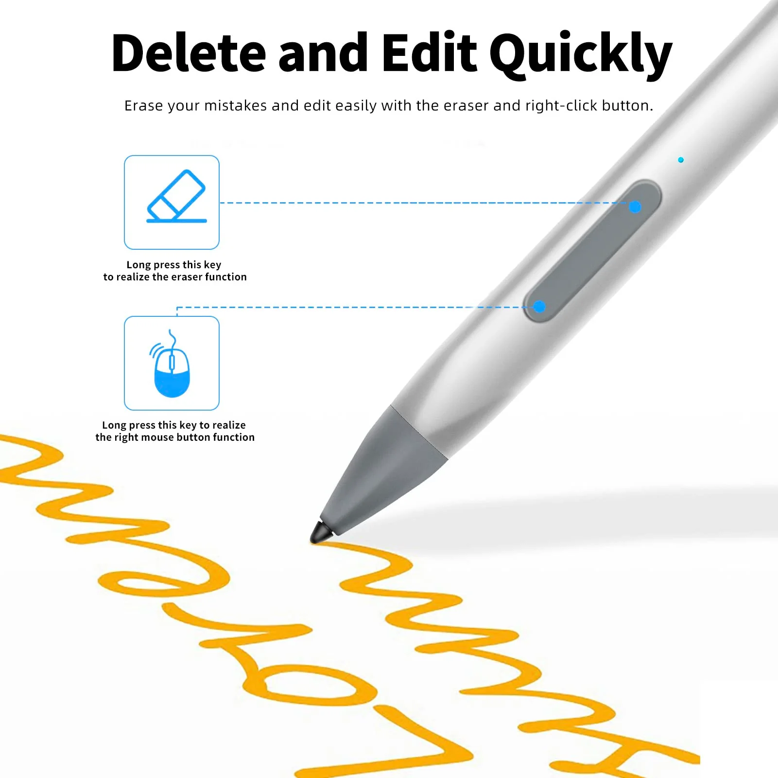 Stylus Pen for Microsoft Surface Pro9/8/X/7/6/5/4/3 Surface Go 3/2/1 Surface 3/Laptop/Studio/Book 4/3/2/1 with 4096 Tilt Pressure Palm Rejection Magnetic Attachment Rechargeable, Silver Triangular Design/4096/Magnetic Pen - Image 4