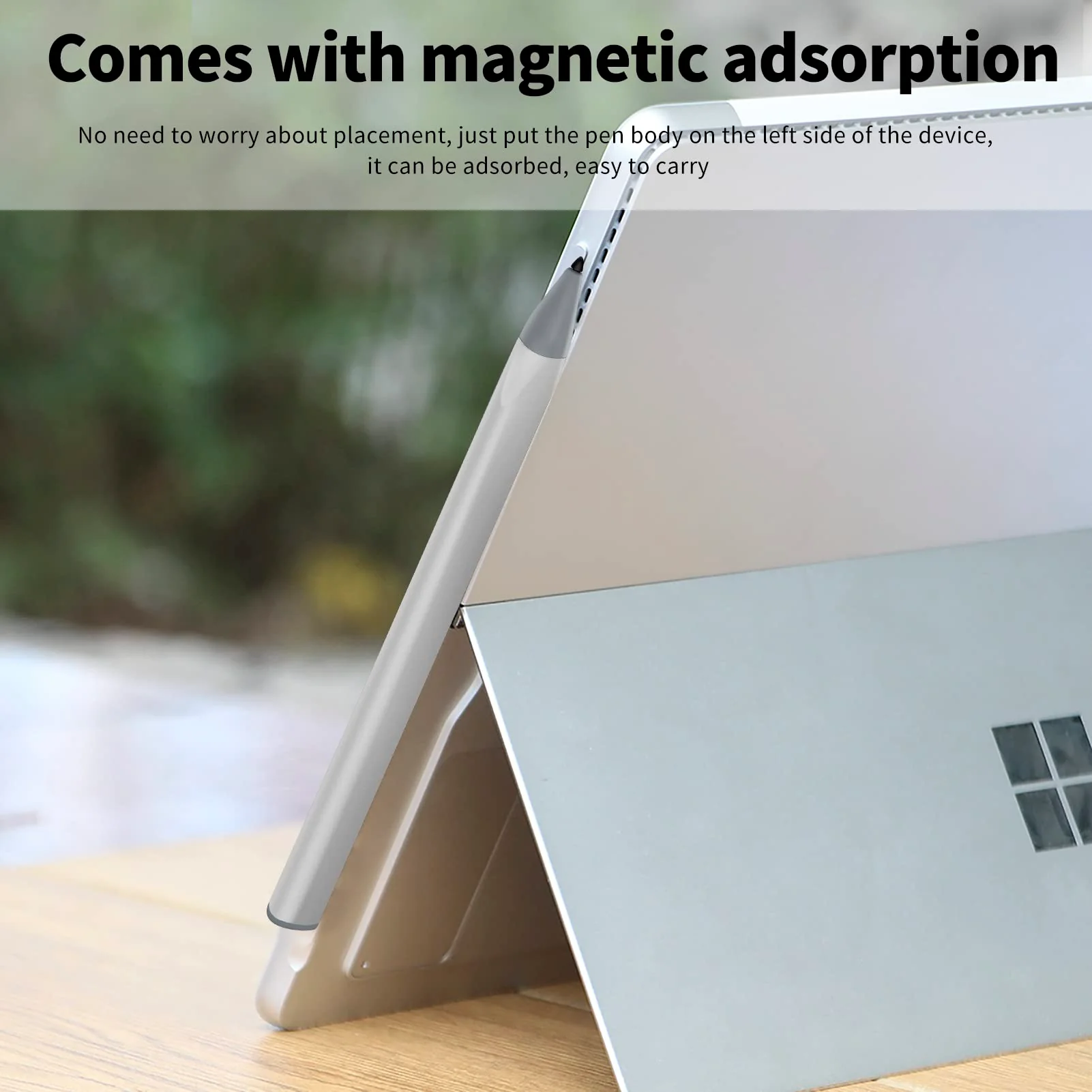 Stylus Pen for Microsoft Surface Pro9/8/X/7/6/5/4/3 Surface Go 3/2/1 Surface 3/Laptop/Studio/Book 4/3/2/1 with 4096 Tilt Pressure Palm Rejection Magnetic Attachment Rechargeable, Silver Triangular Design/4096/Magnetic Pen - Image 6